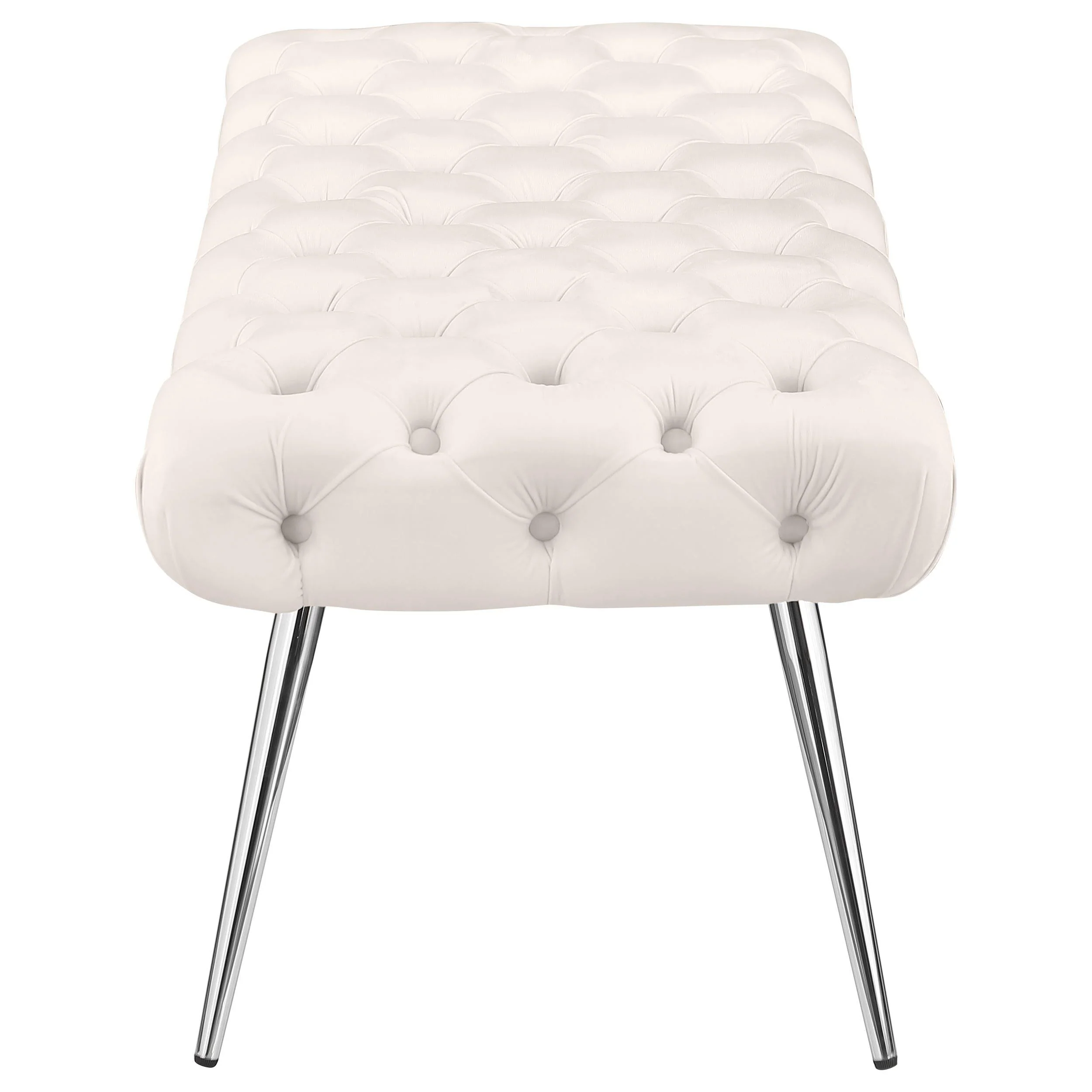Ella Ivory Upholstered Tufted Bench Stainless Steel Legs - Image 4