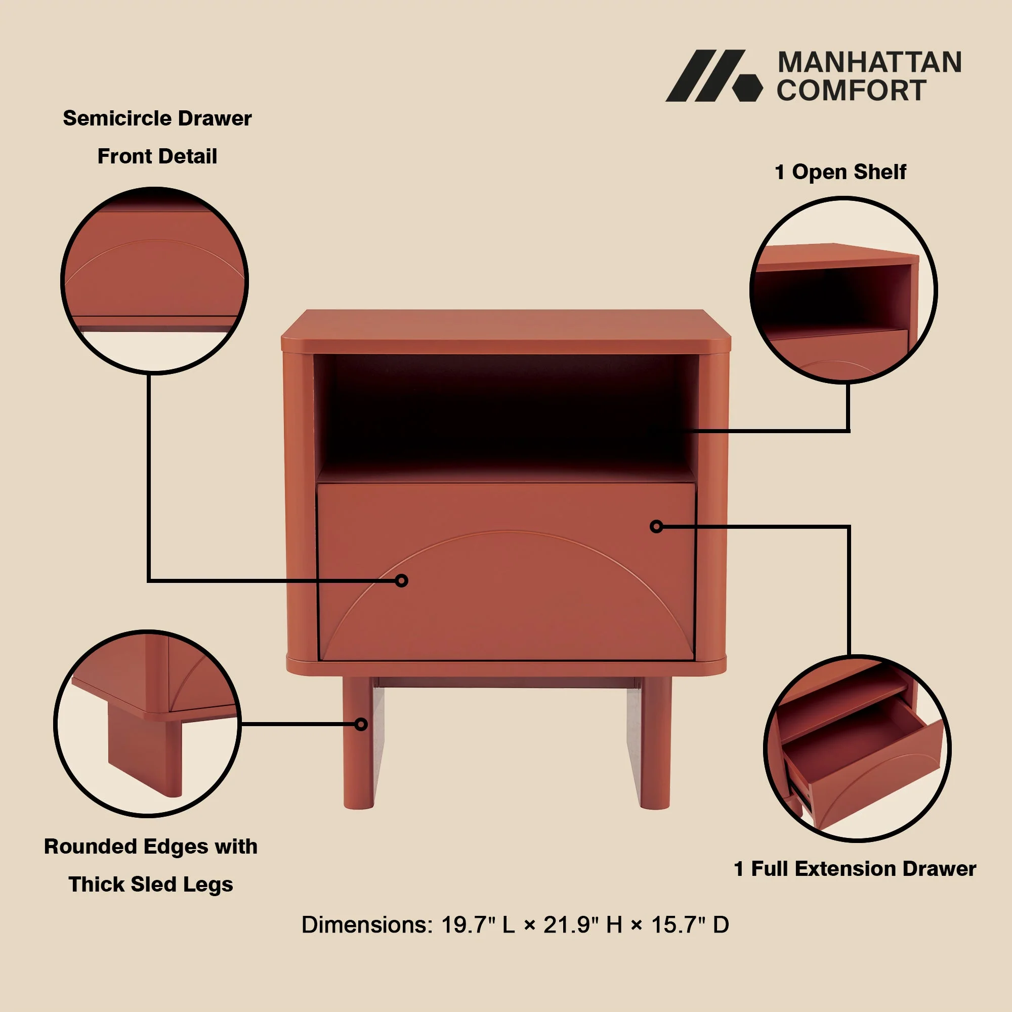 Ella Nightstand in Terracotta - Image 4