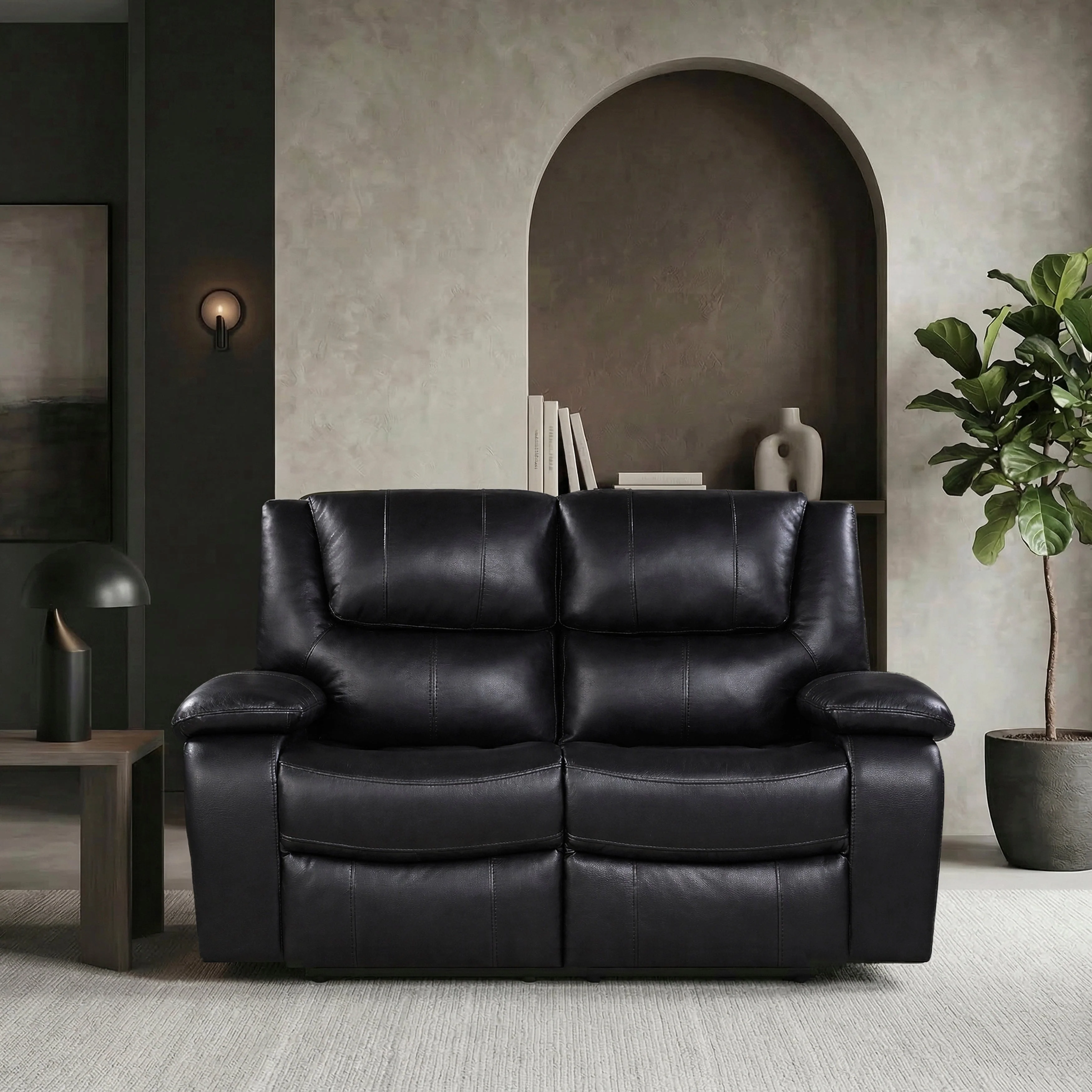 Ellicott Black Genuine Leather Double Reclining Love Seat - Image 14