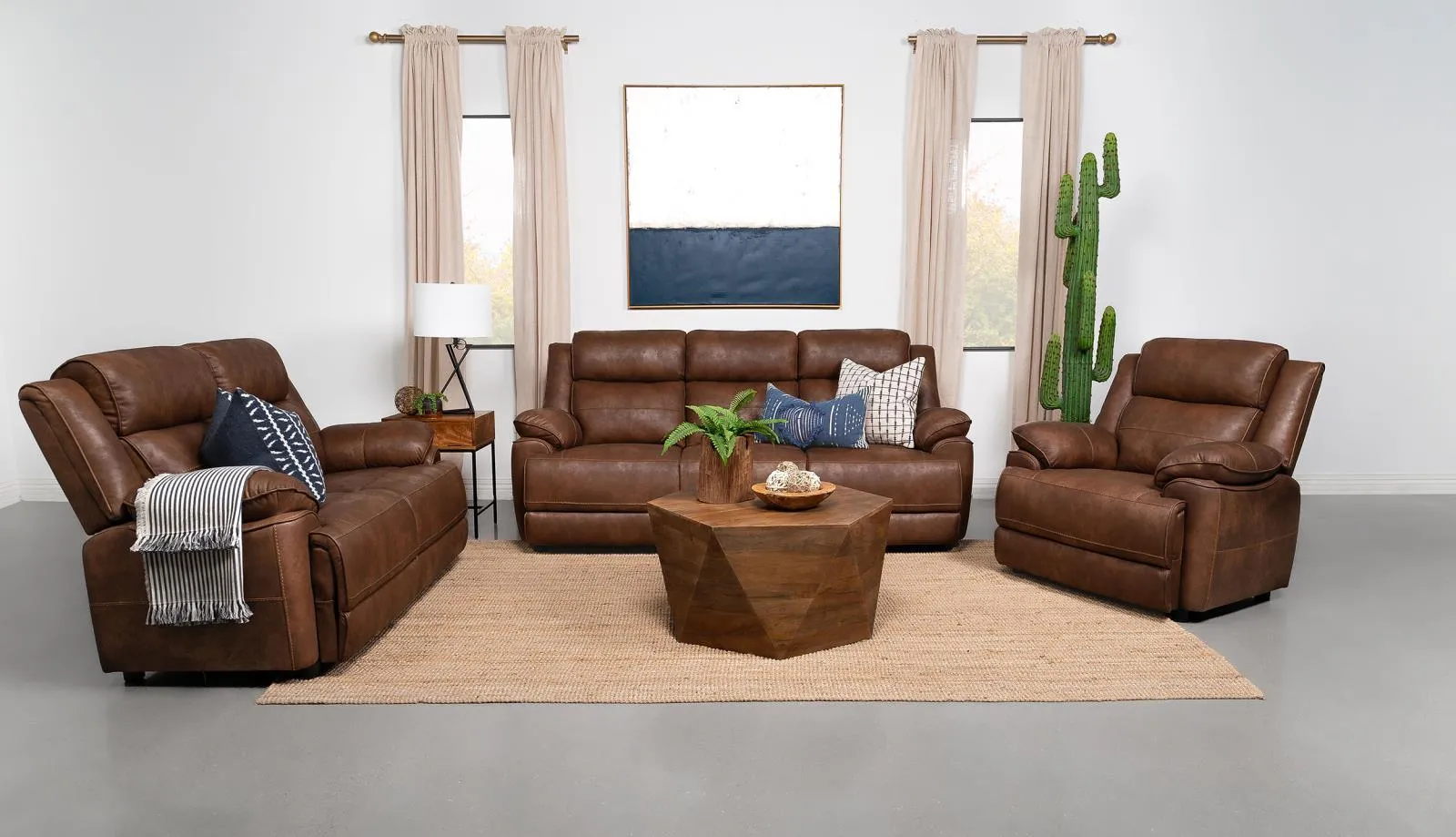 Ellington Dark Brown 3-piece Upholstered Padded Arm Sofa Set