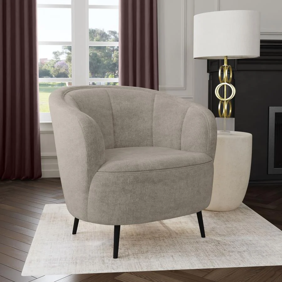 Ellorie Beige Upholstered Channel Back Curved Chair