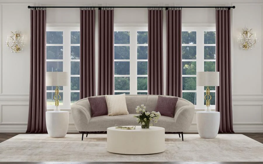 Ellorie Beige Upholstered Channel Back Curved Sofa - Image 2