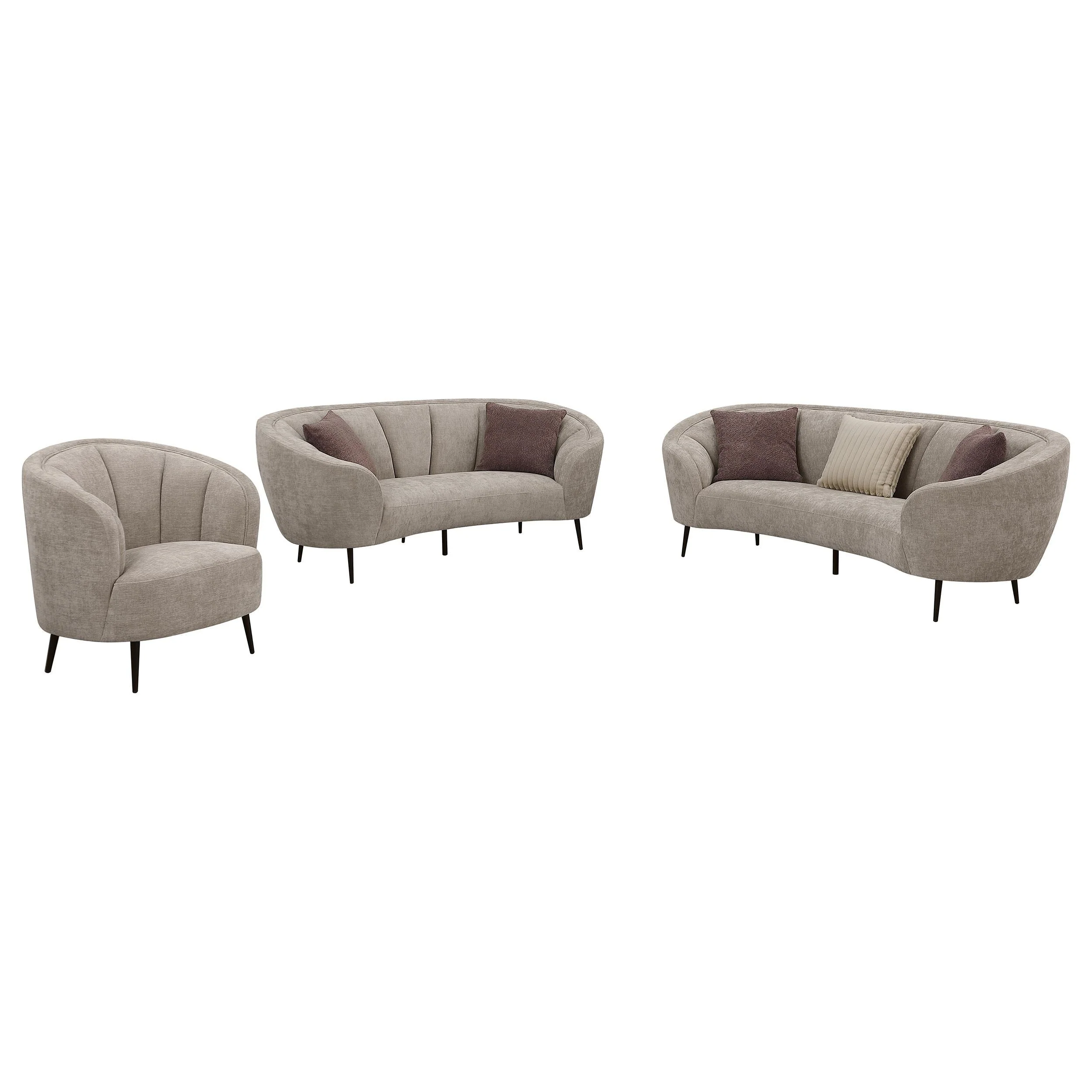 Ellorie Beige Upholstered Curved Living Room Set