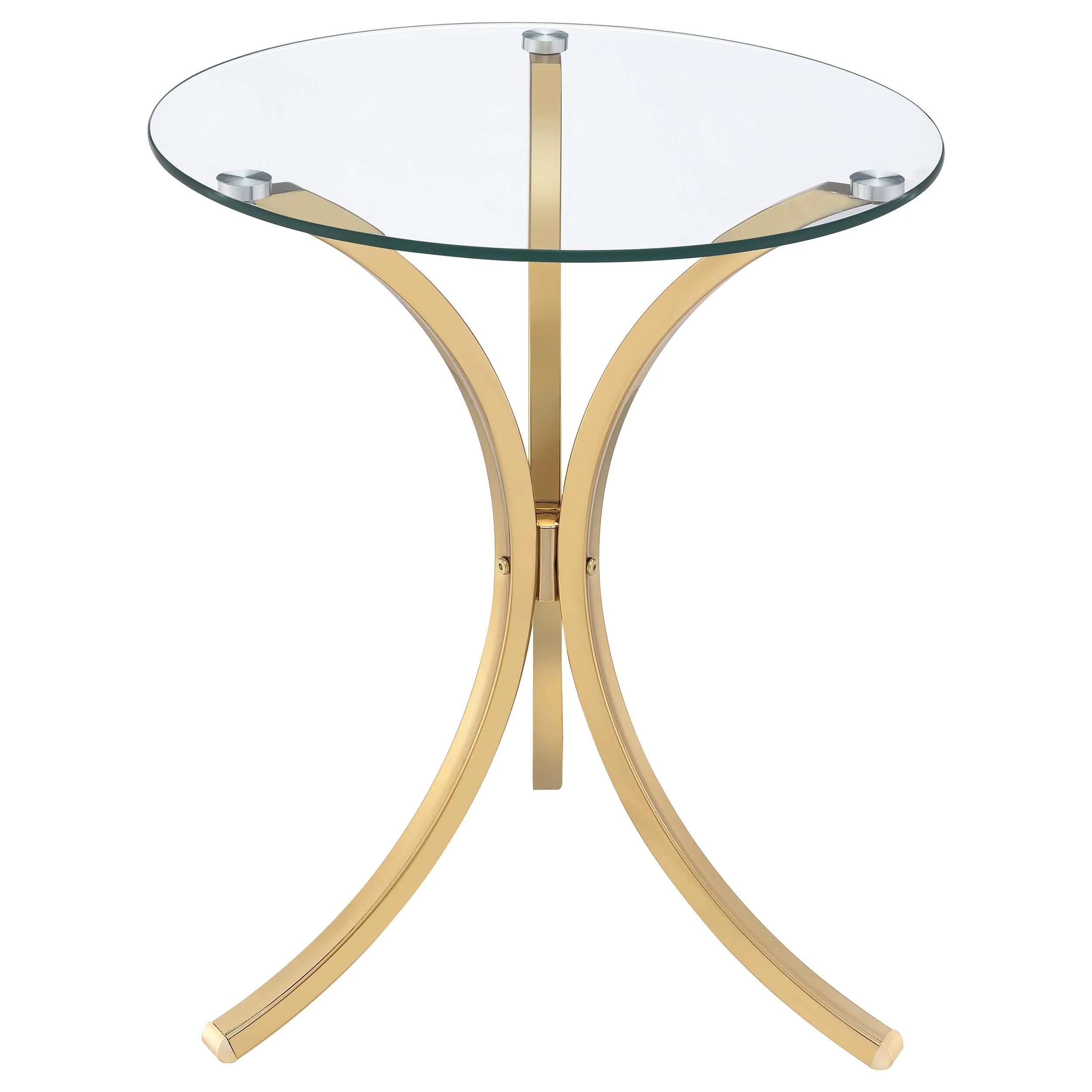 Eloise Gold Round Glass Top Curved Metal Side Table