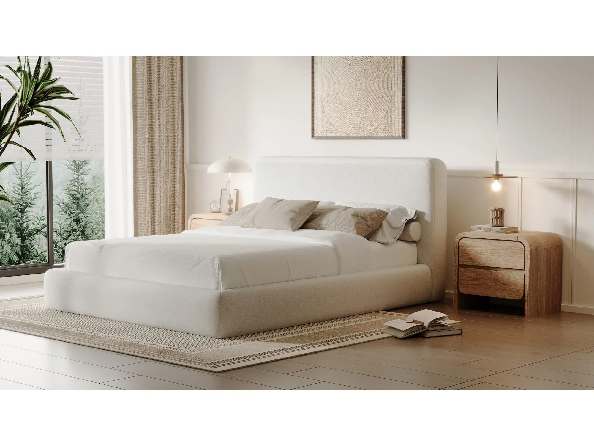 Elora Whitewashed King Upholstered Platform Bed