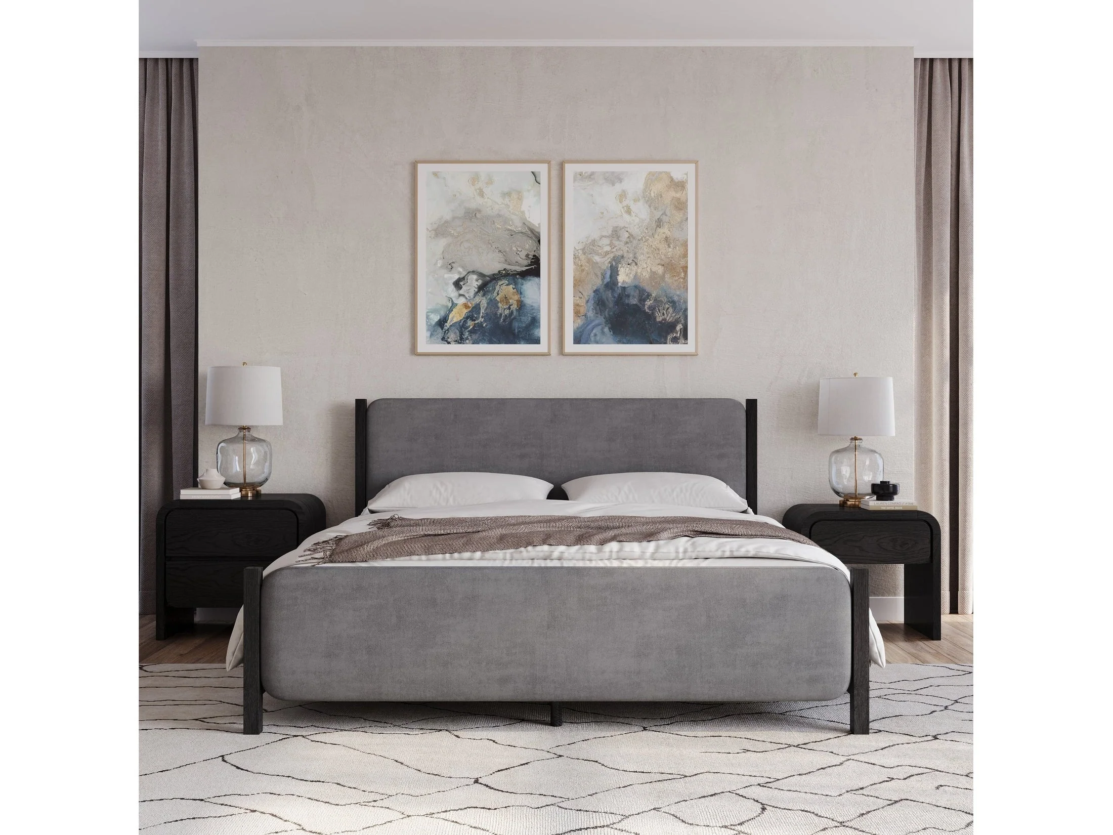 Elora Wood and Velvet California King Upholstered Bed in Jet and Charcoal