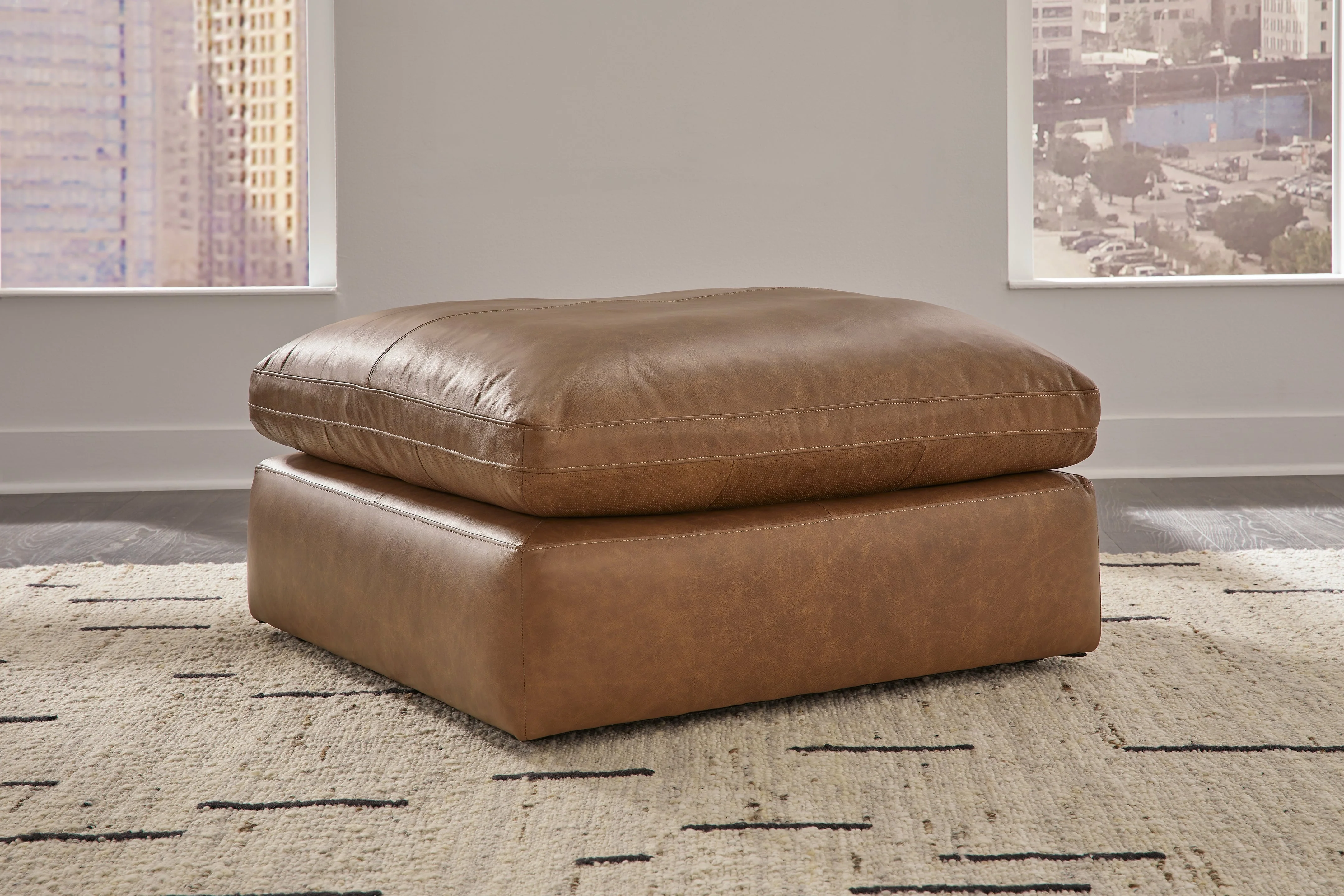 Emilia Caramel 6-Piece Leather Sectional with Ottoman in Caramel - Image 8