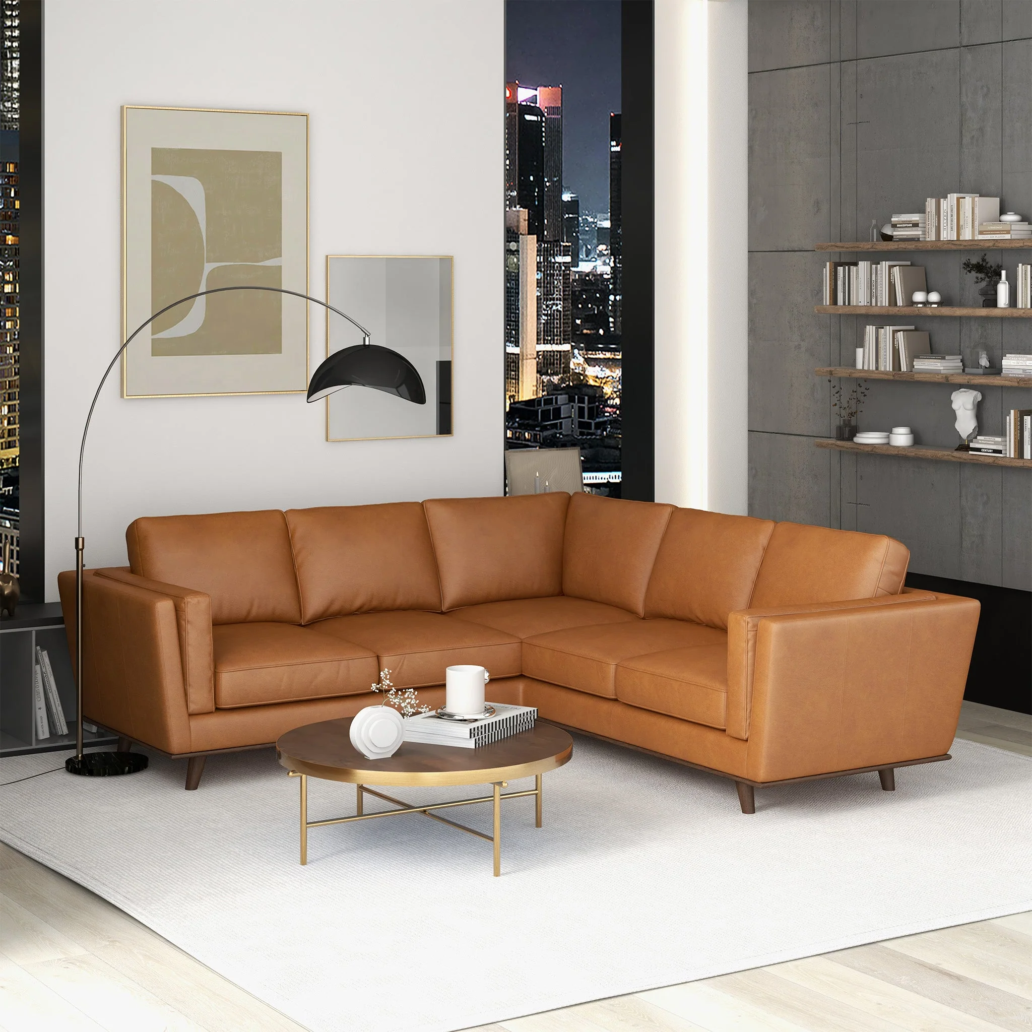 Erman Genuine Tan Leather Corner Sectional Sofa - Image 2