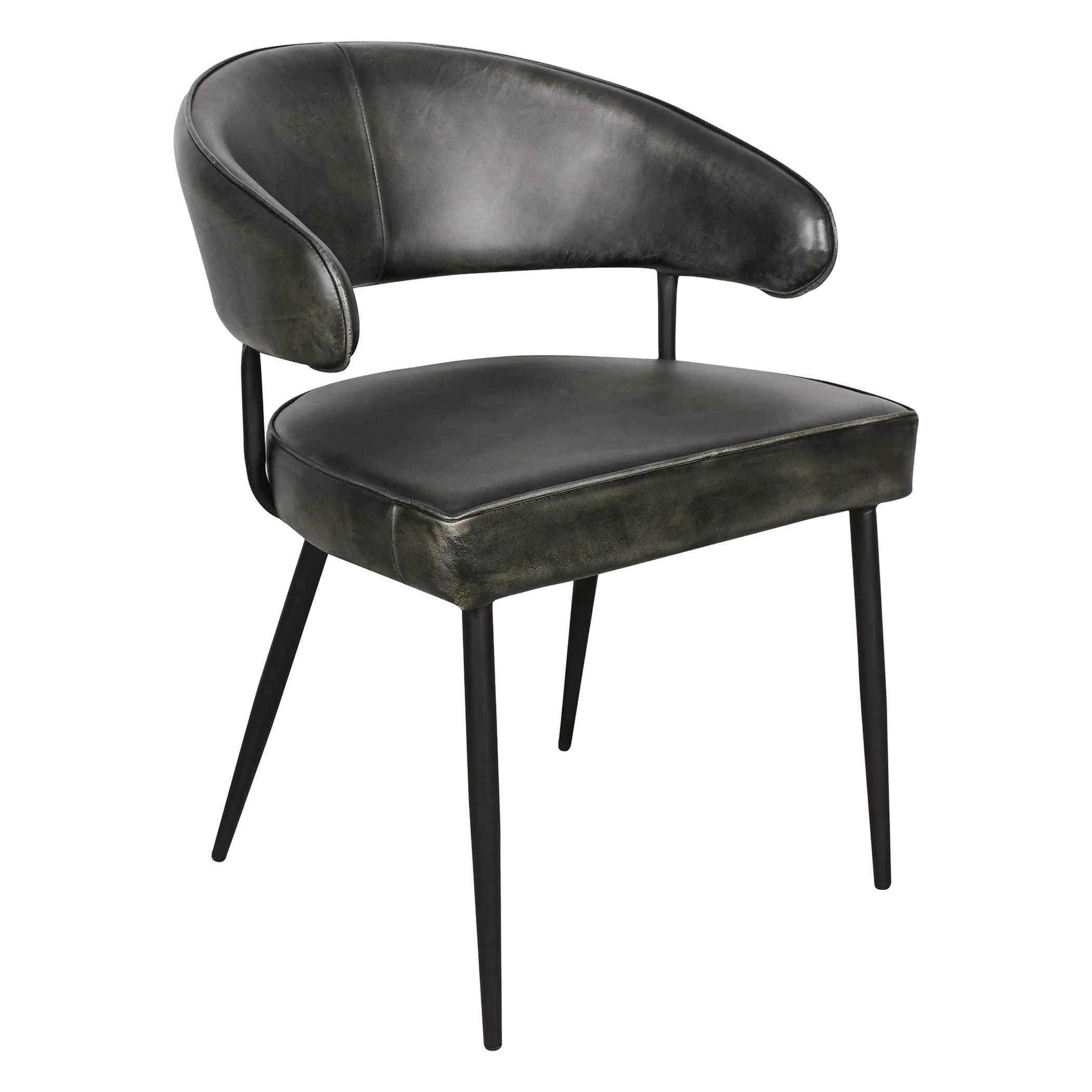 Essex Dover 23" Armchair in Weathered Black Leather, Set of 2