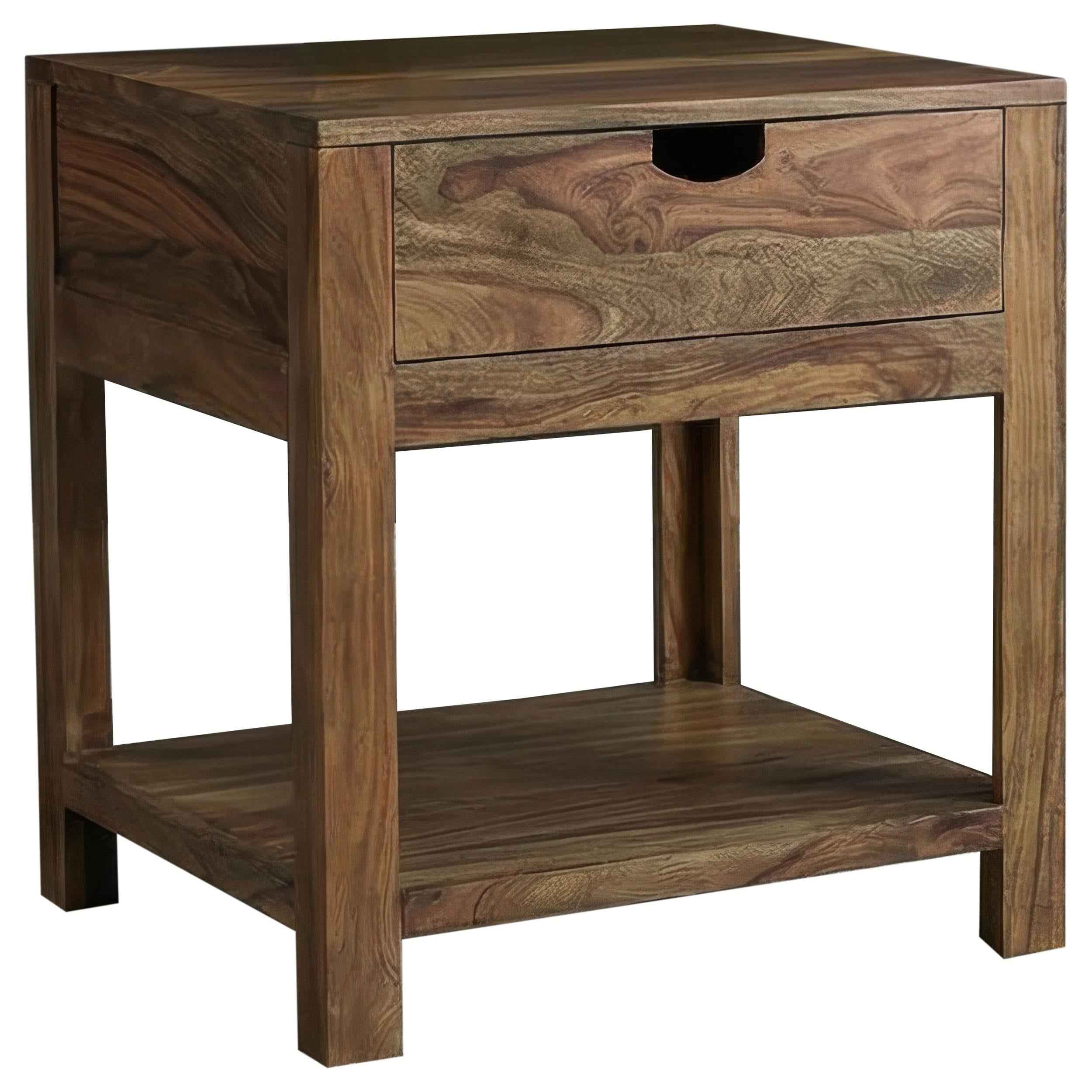 Esther Sheesham Natural 1-Drawer Solid Wood Side End Table - Image 2