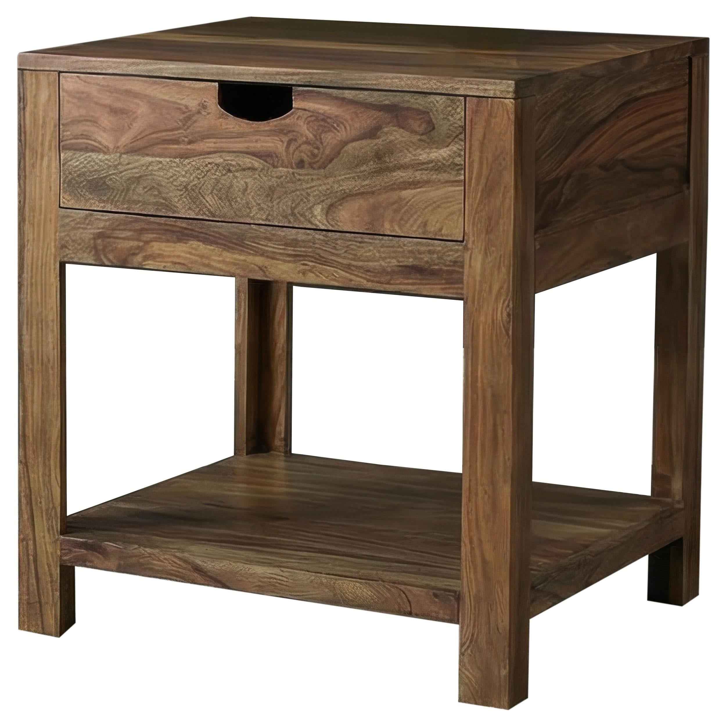 Esther Sheesham Natural 1-Drawer Solid Wood Side End Table - Image 4