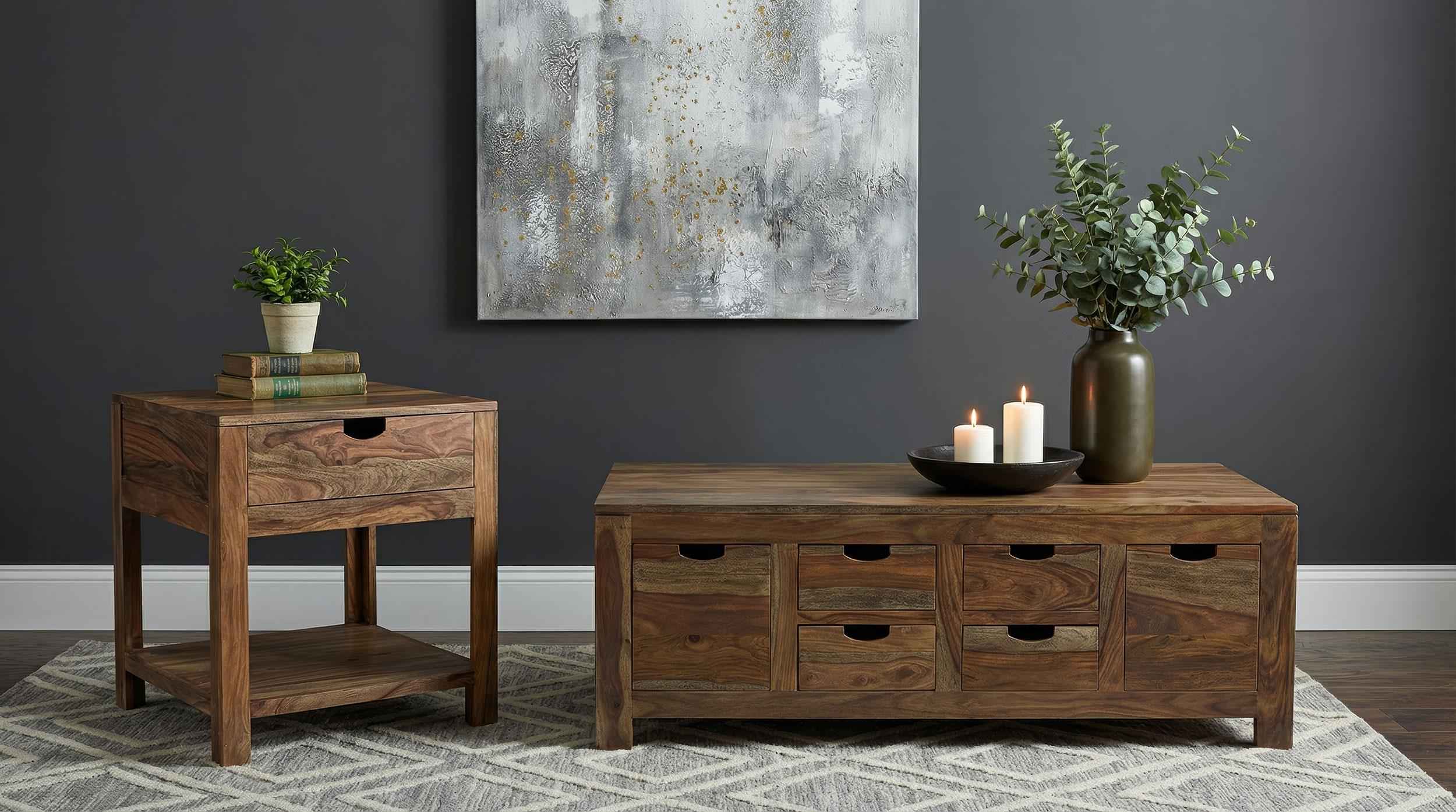 Esther Sheesham Natural 1-Drawer Solid Wood Side End Table - Image 9