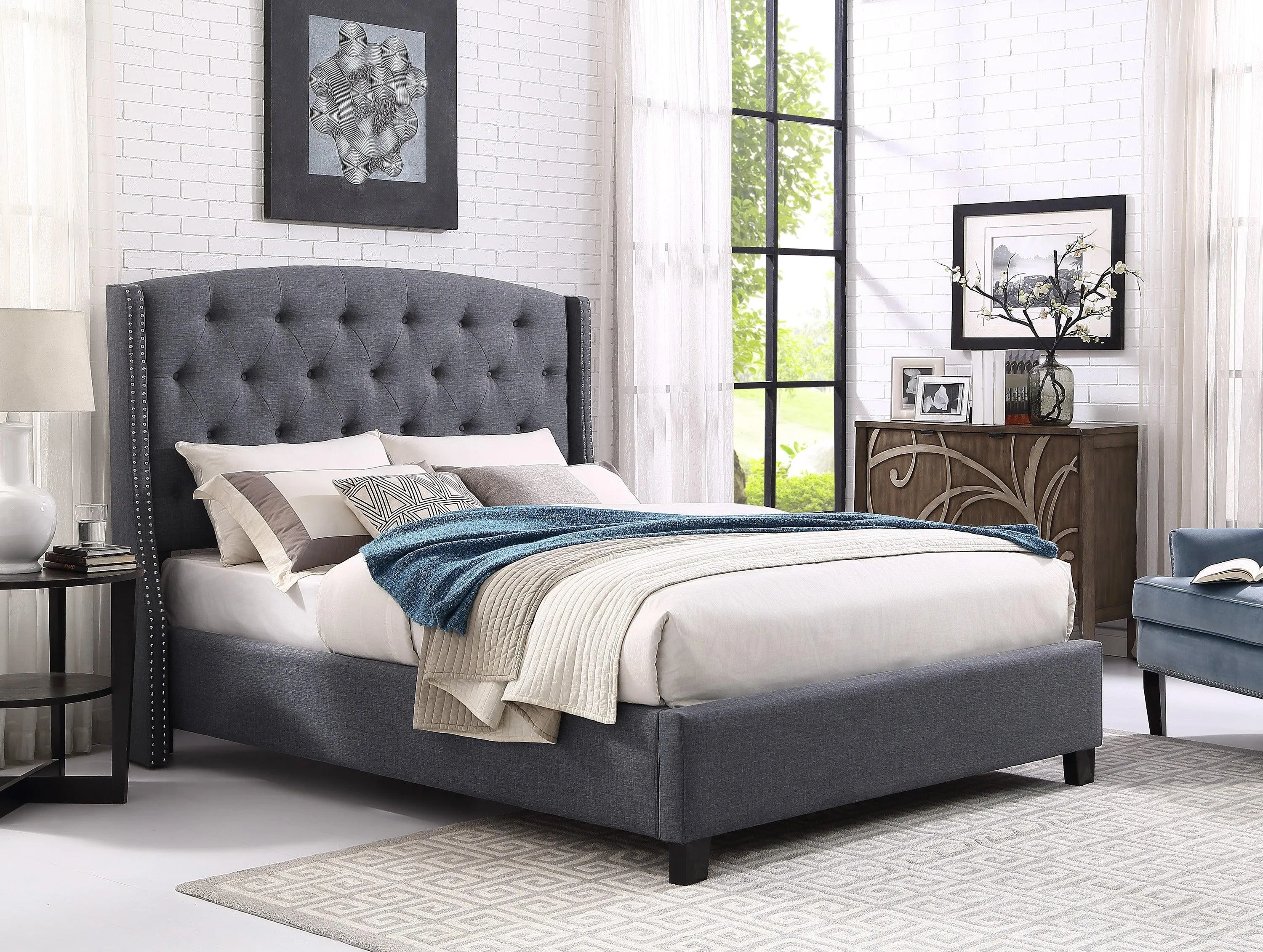 Eva Gray Queen Upholstered Bed - Image 2