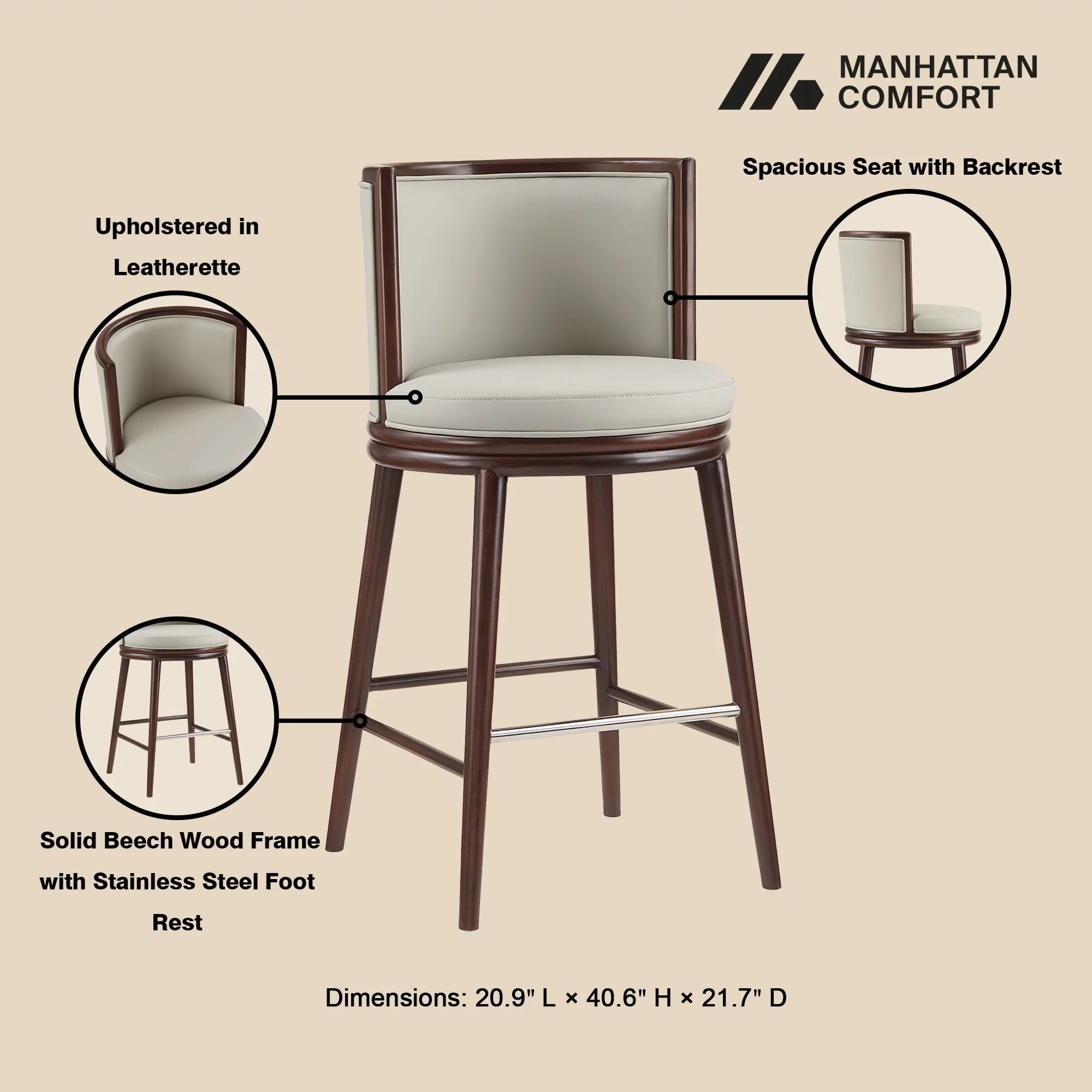 Evalyn Barstool in Stone (set of 2) - Image 4