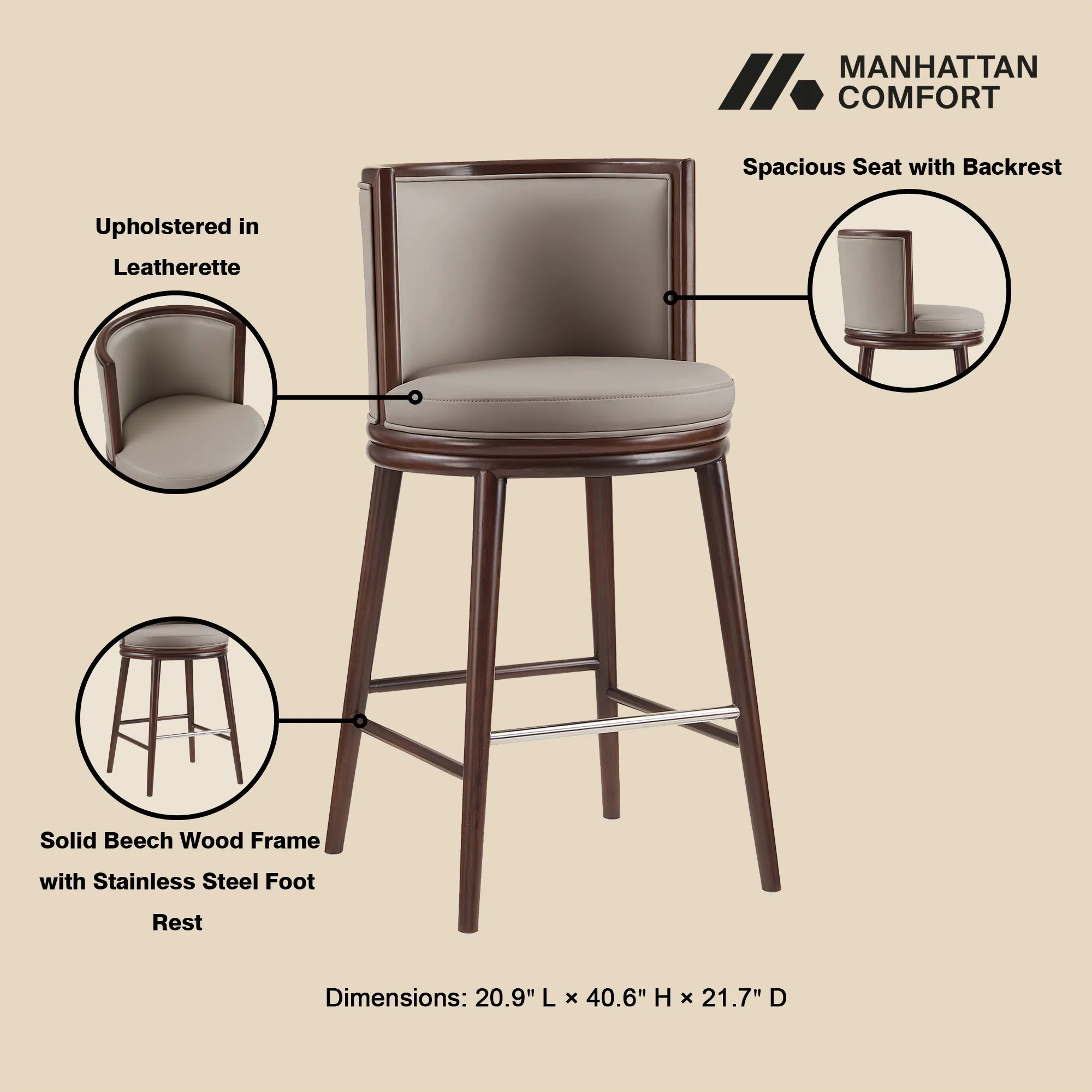 Evalyn Barstool in Taupe - Image 4