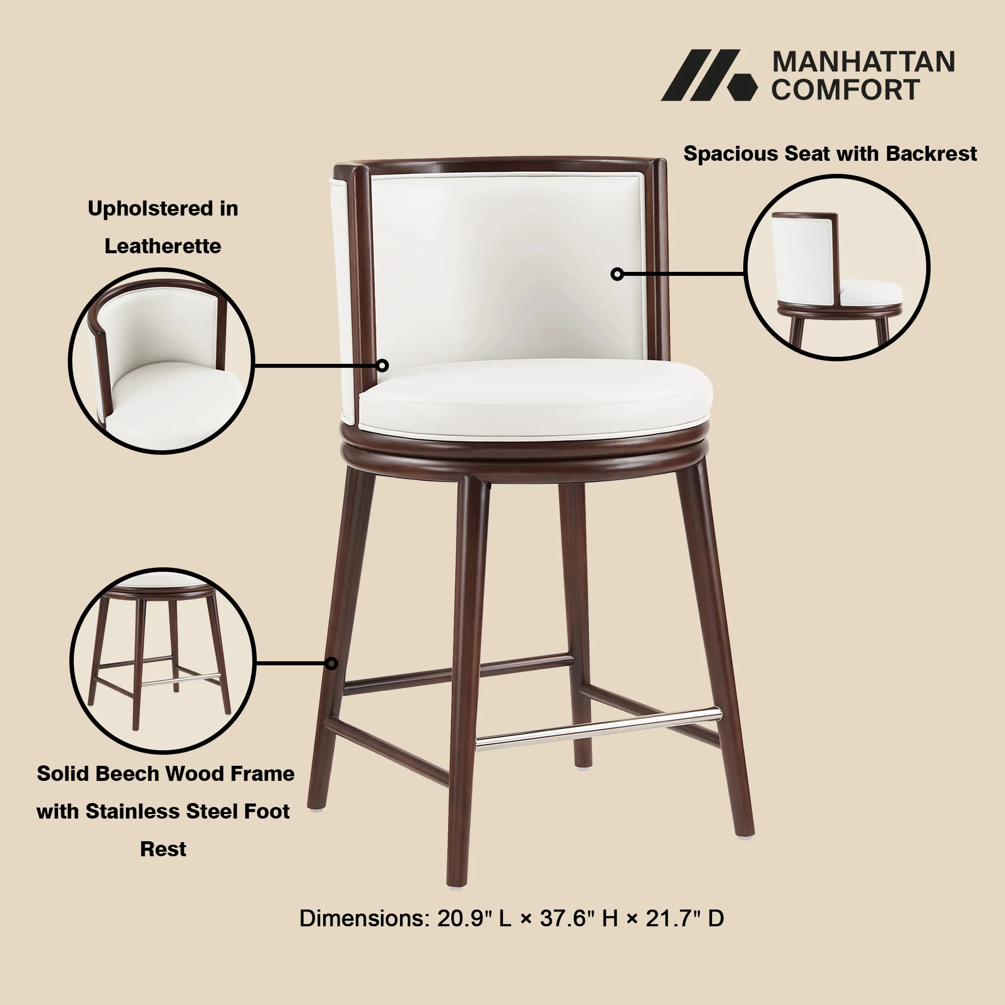 Evalyn Counter Stool in White - Image 4