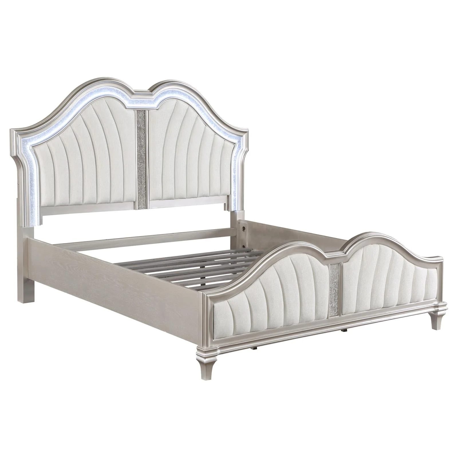 Evangeline Ivory/Silver Oak 5-Piece Upholstered Platform Eastern King Bedroom Set - Image 3