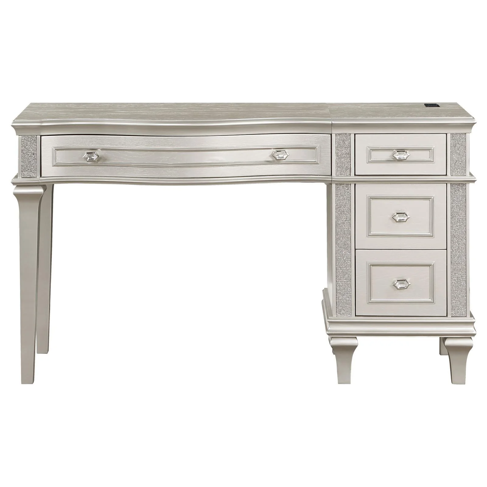 Evangeline Silver Oak 3-piece Vanity Table Set with Tri-Fold Mirror and Stool - Image 4