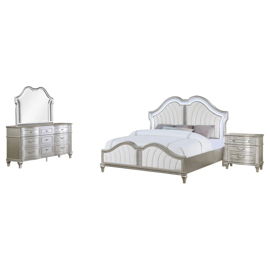 Evangeline Silver Oak 4-Piece Upholstered Platform Queen Bedroom Set - Image 2