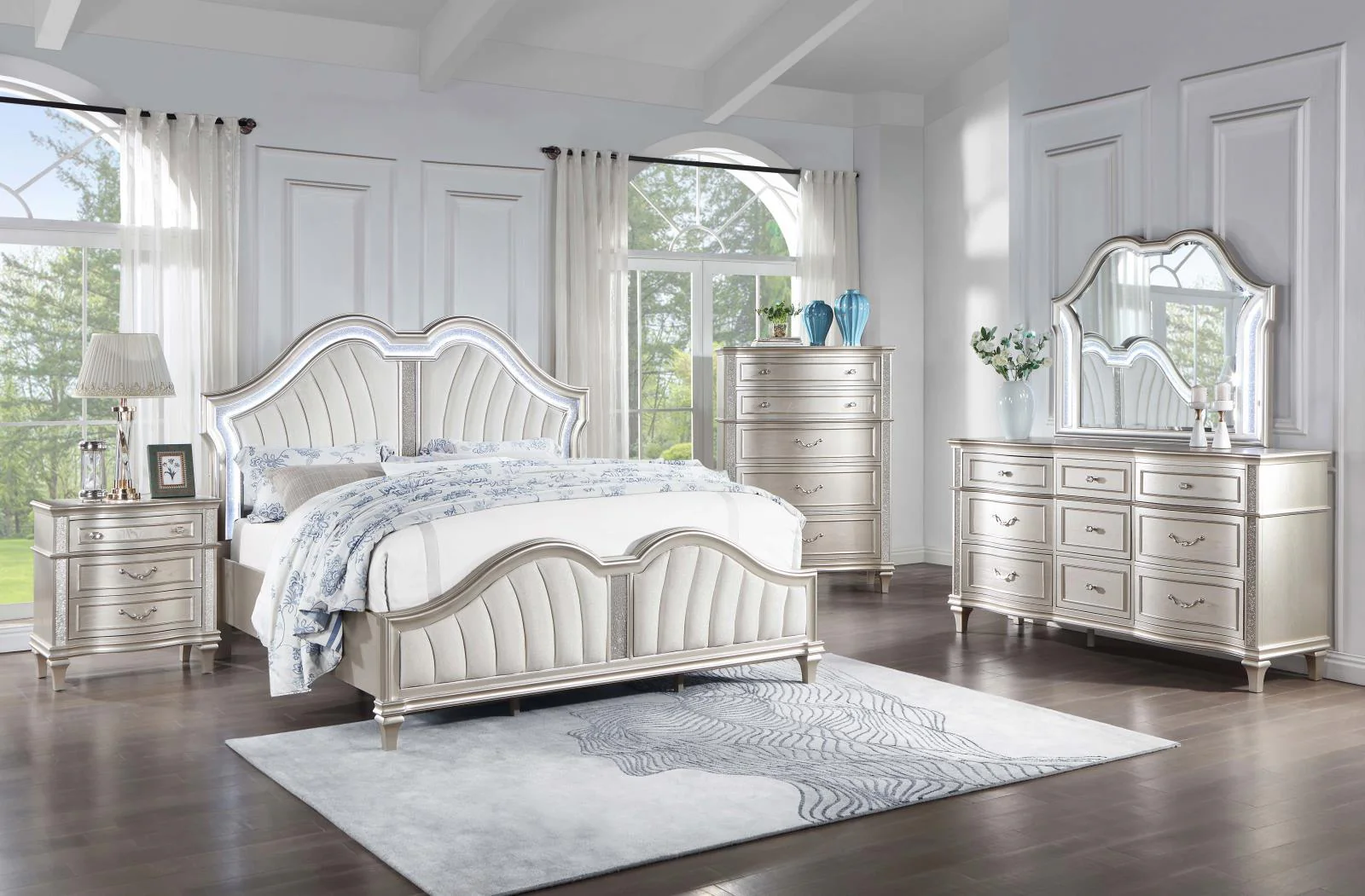 Evangeline Tufted Upholstered Platform California King Bed Ivory/Silver Oak - Image 11