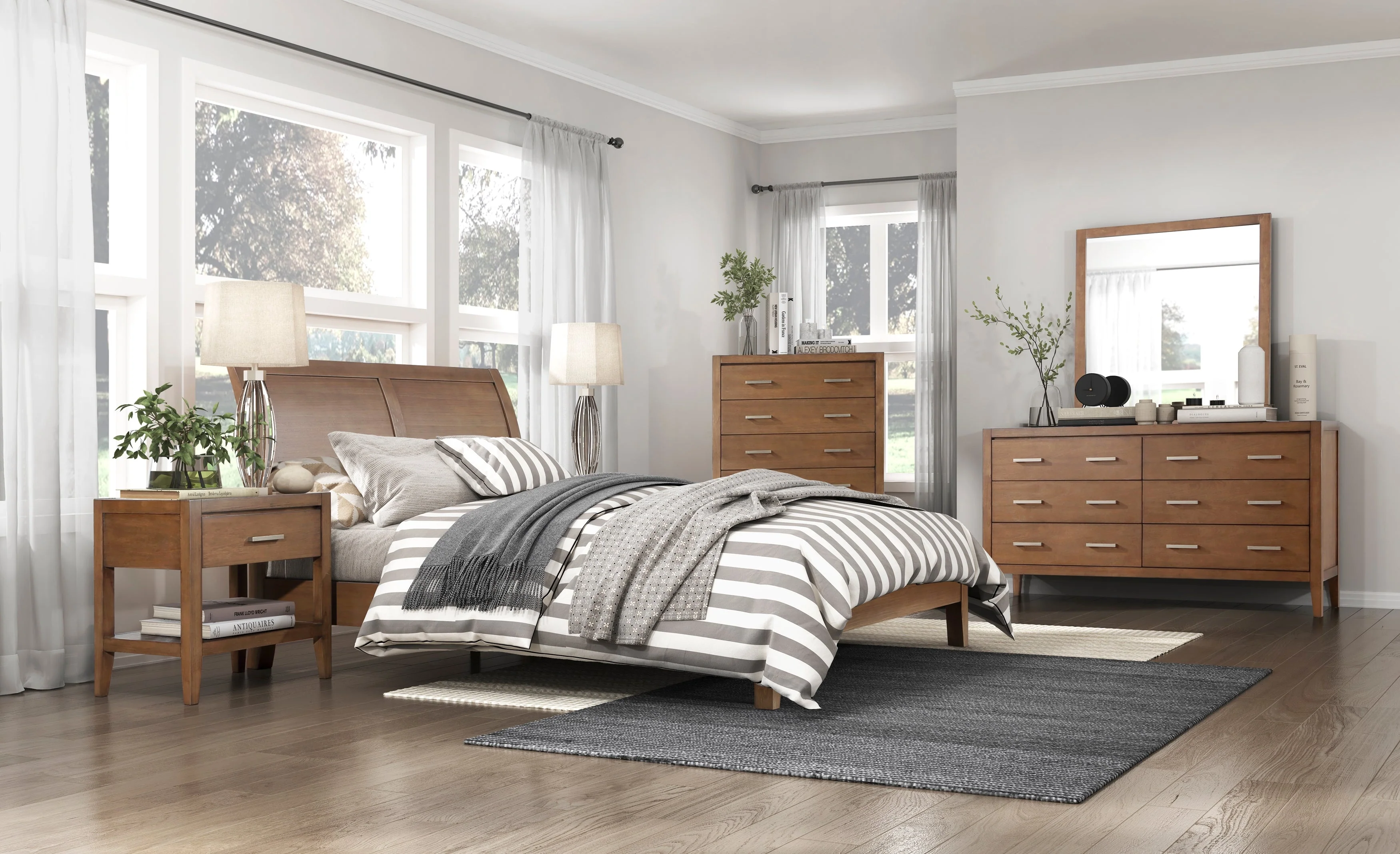 Evans Wire Brushed Light Brown Queen Platform Bed - Image 7