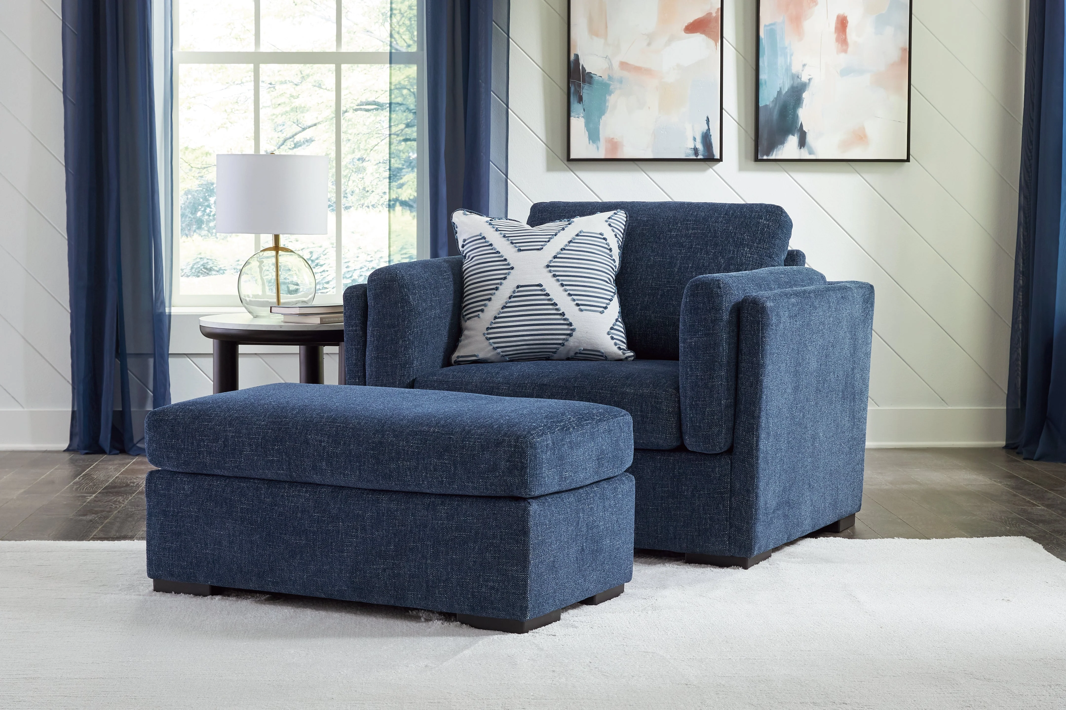 Evansley Chair and Ottoman in Navy