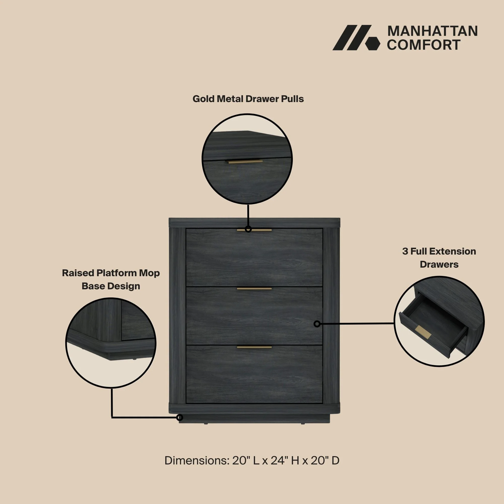 Evelyn Nightstand in Charcoal Grey - Image 4