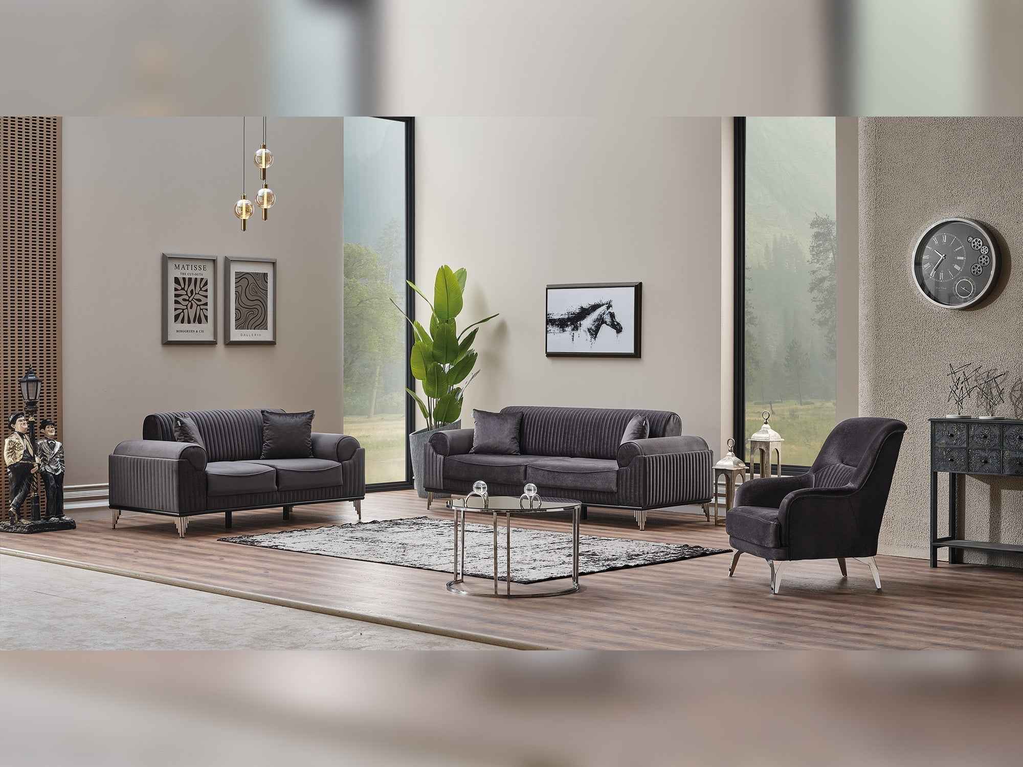 Everest Grey 3-pieces (Sofa & Loveseat & Chair) Living Room Set