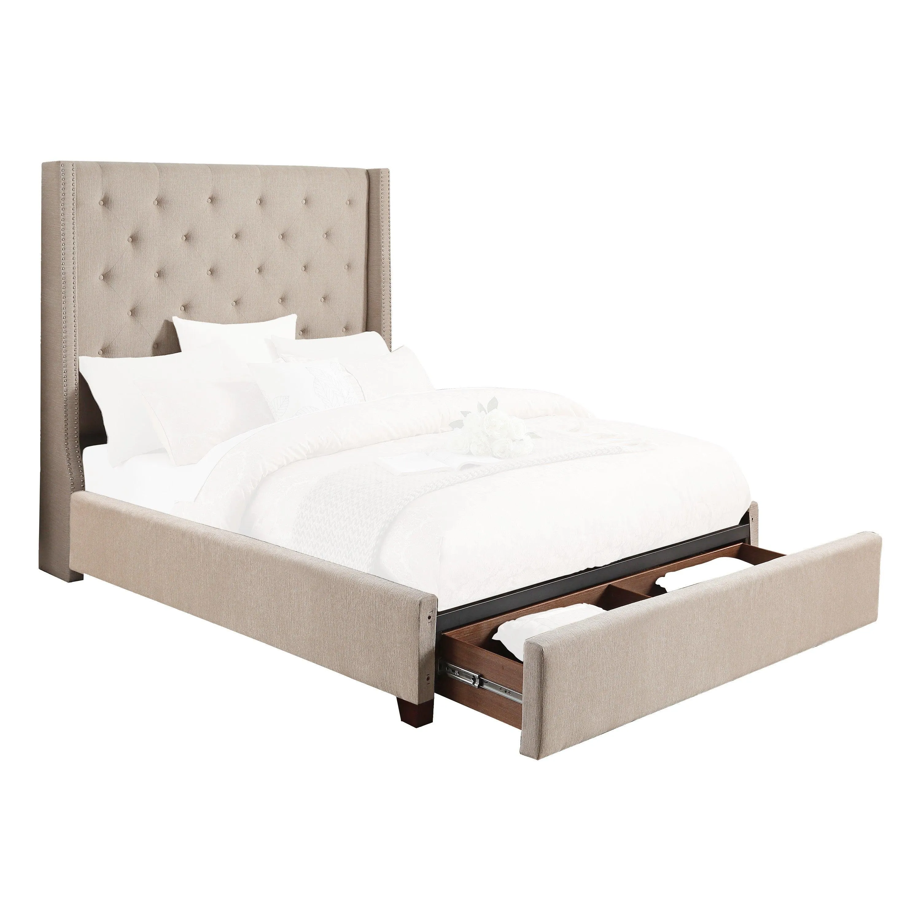 Fairborn Beige Queen Upholstered Storage Platform Bed - Image 2