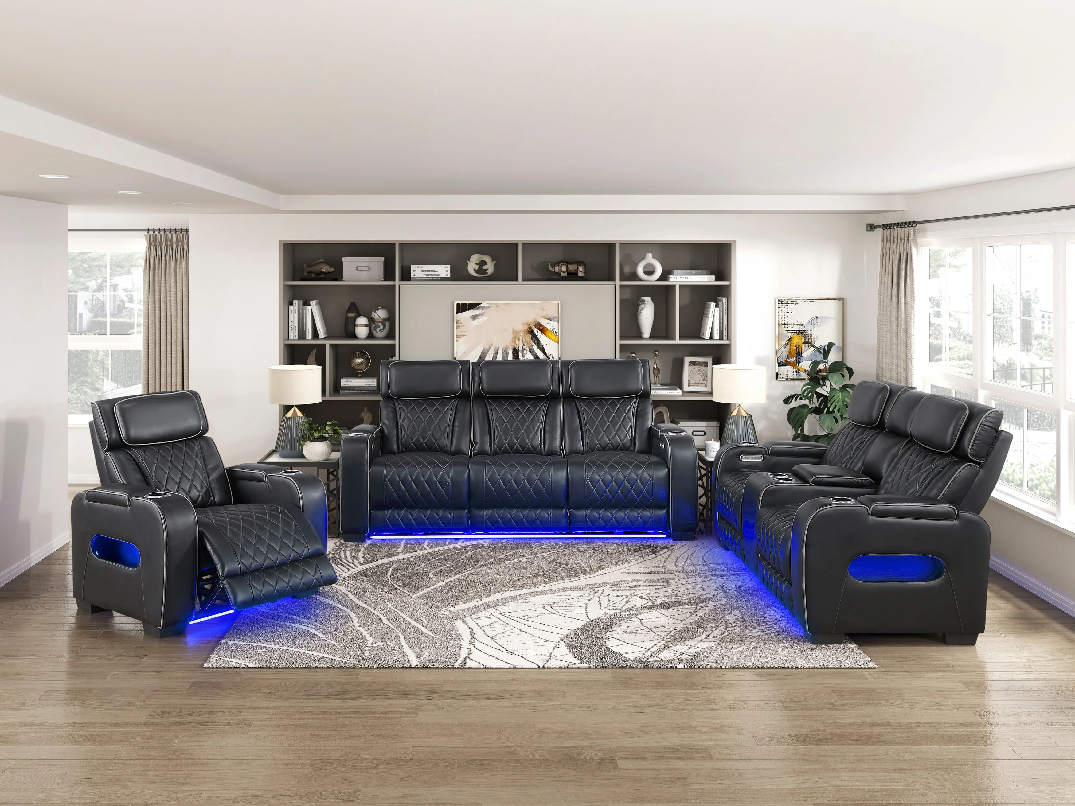 Fairway Black Power Double Reclining Living Room Set - Image 4