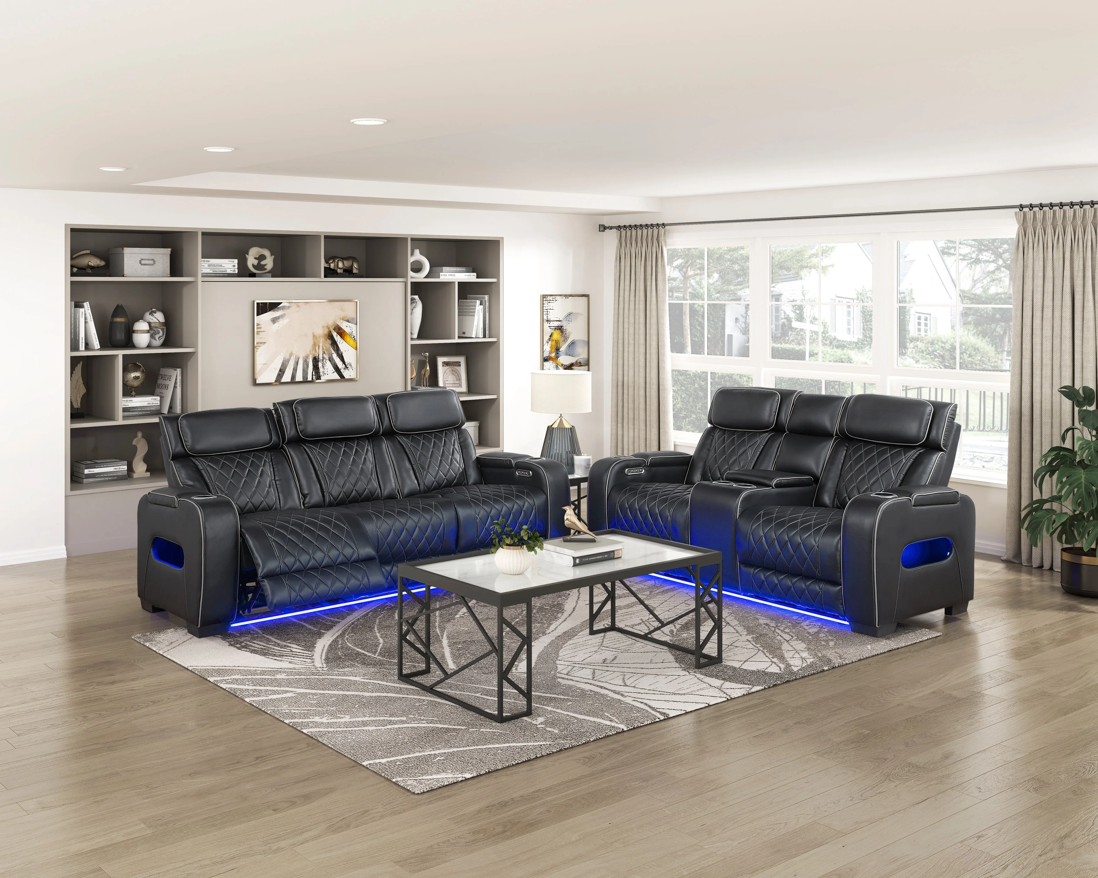 Fairway Black Power Double Reclining Loveseat with Center Console - Image 3