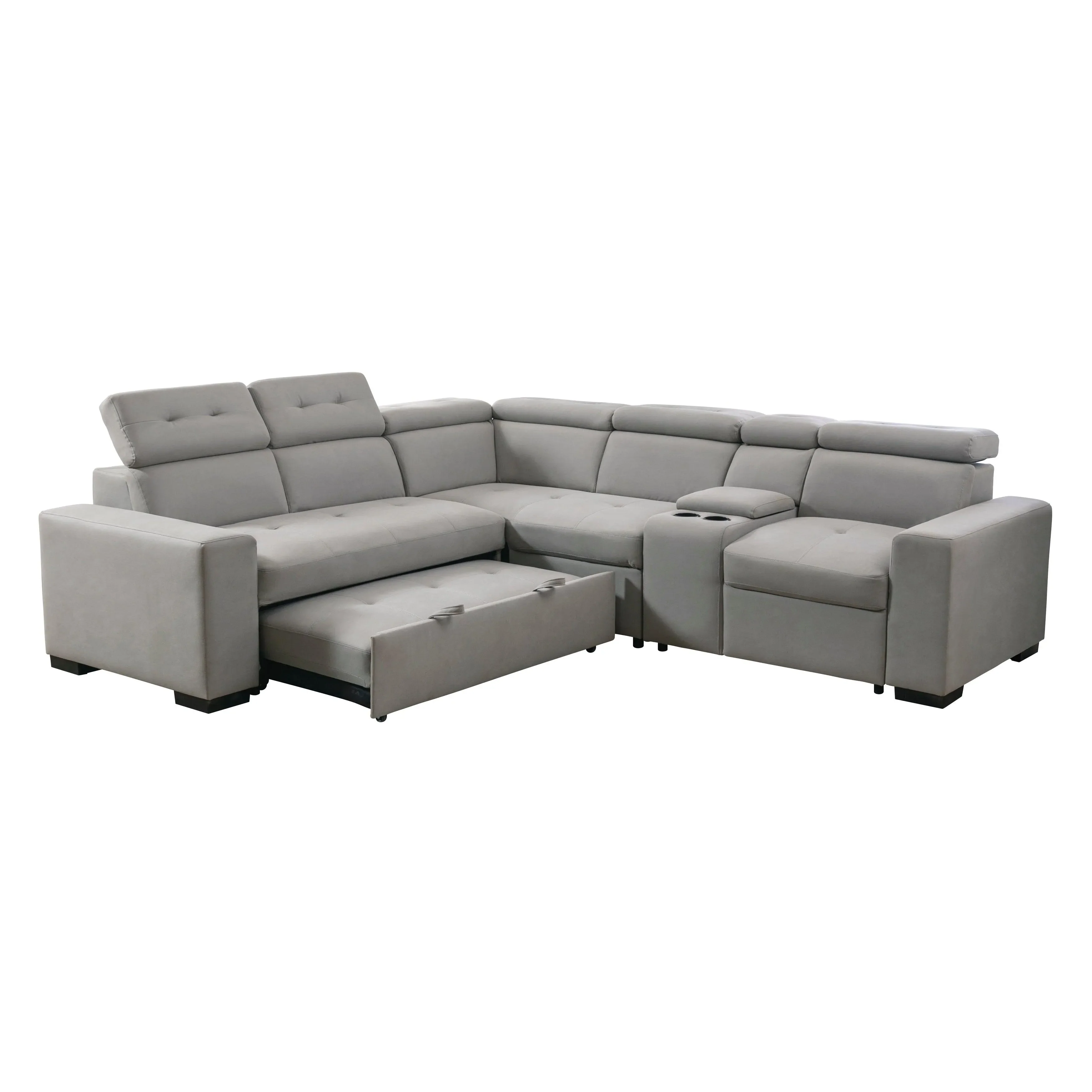 Farrah Light Gray 3-Piece Sectional with Adjustable Headrests, Pull-out Bed and Console - Image 11