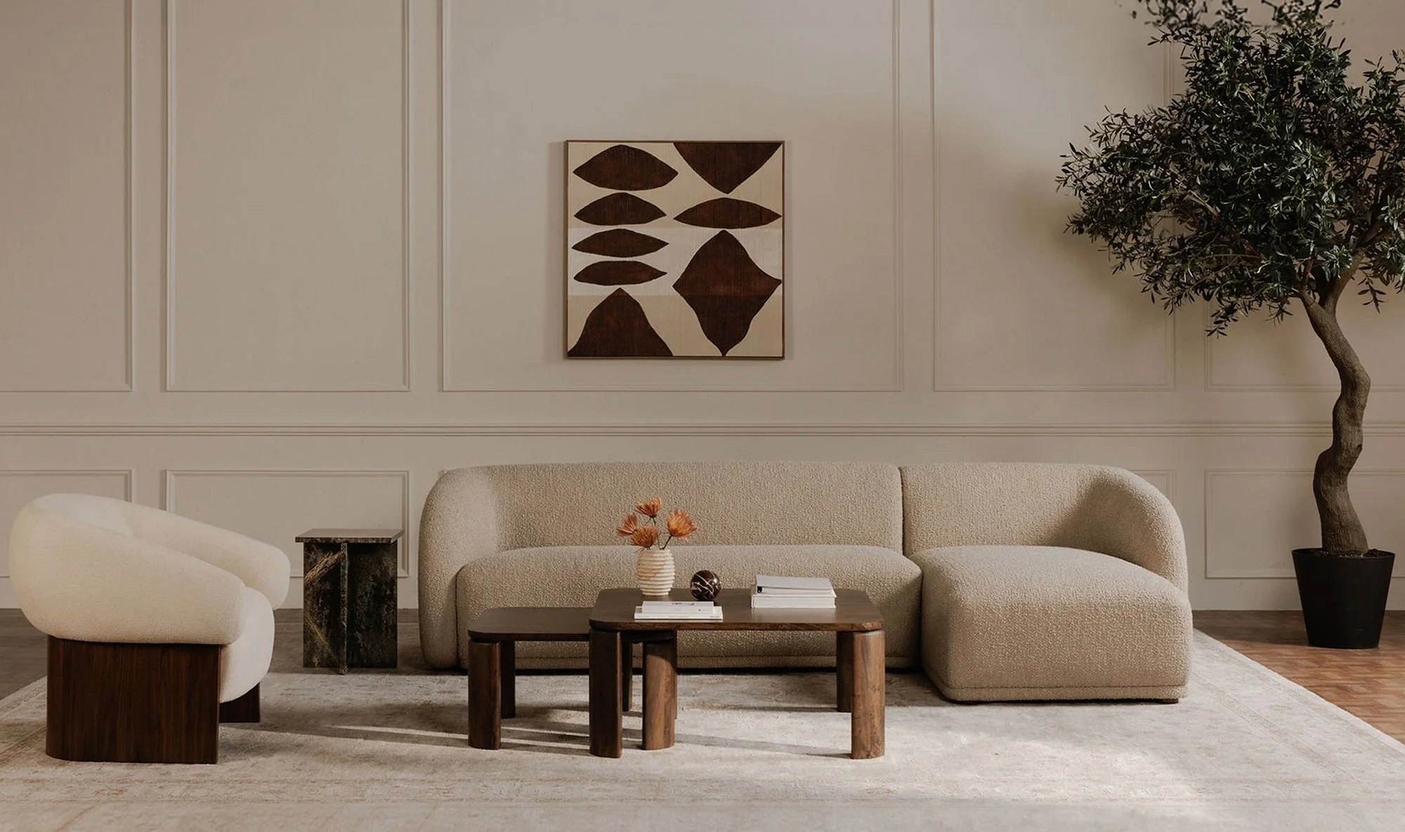 Faye Sectional Beige Boucle - Image 3