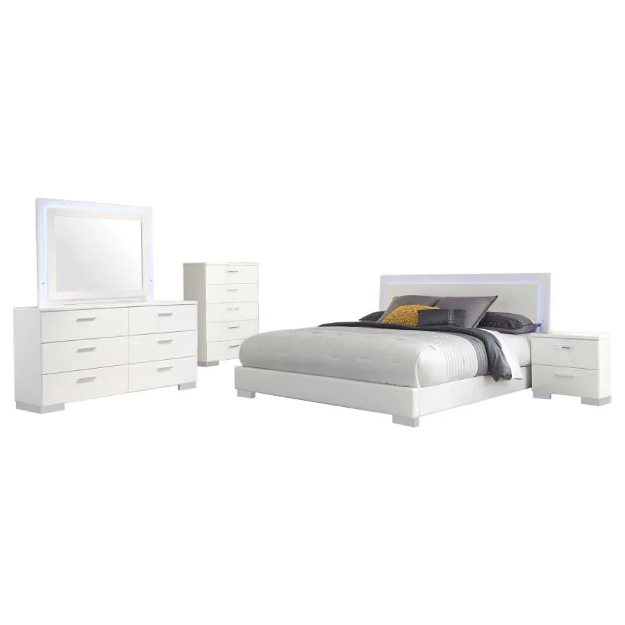 Felicity Glossy White 5-Piece Queen Bedroom Set with LED Light Headboard - Image 2