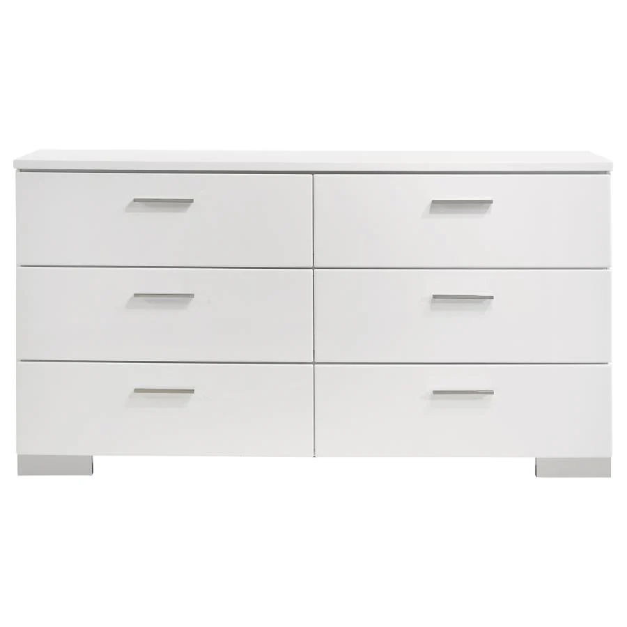 Felicity Glossy White 6-Piece Eastern King Bedroom Set with Plank Headboard - Image 8