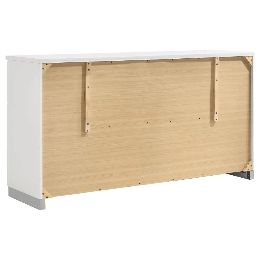 Felicity Glossy White 6-Piece Eastern King Bedroom Set with Plank Headboard - Image 9