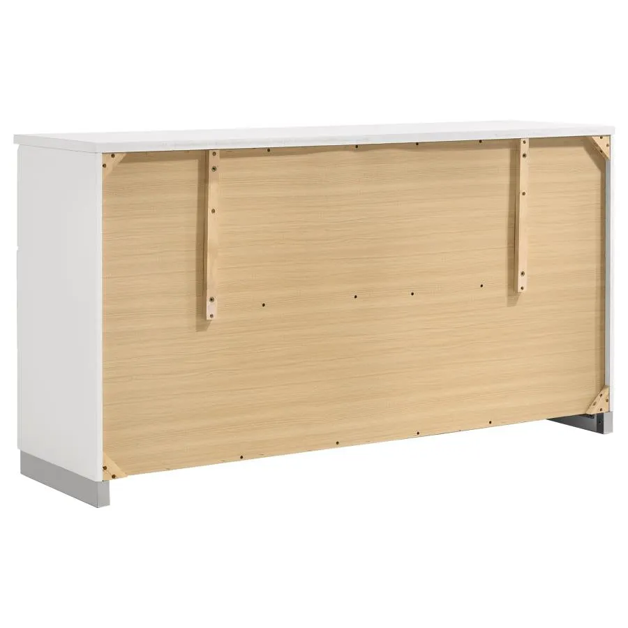 Felicity Glossy White 6-Piece Queen Bedroom Set with Plank Headboard - Image 9