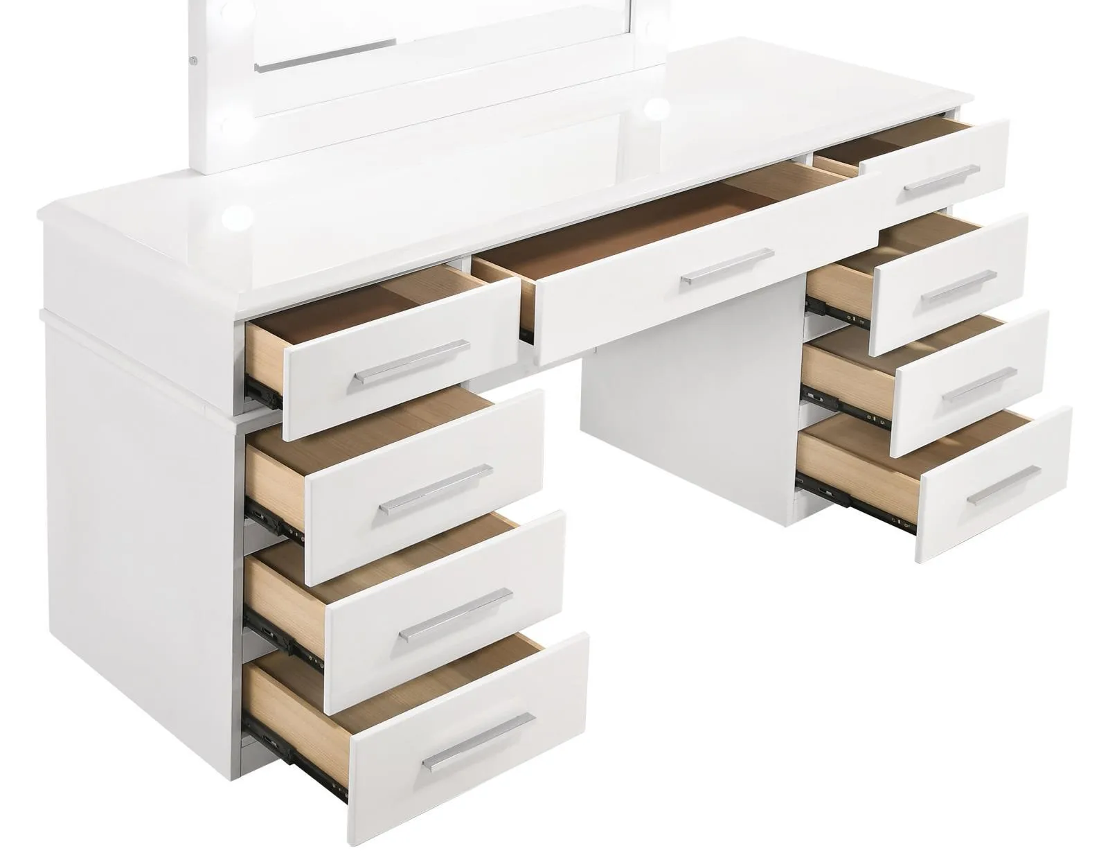 Felicity Glossy White 9-Drawer Vanity Desk with Lighted Mirror - Image 3