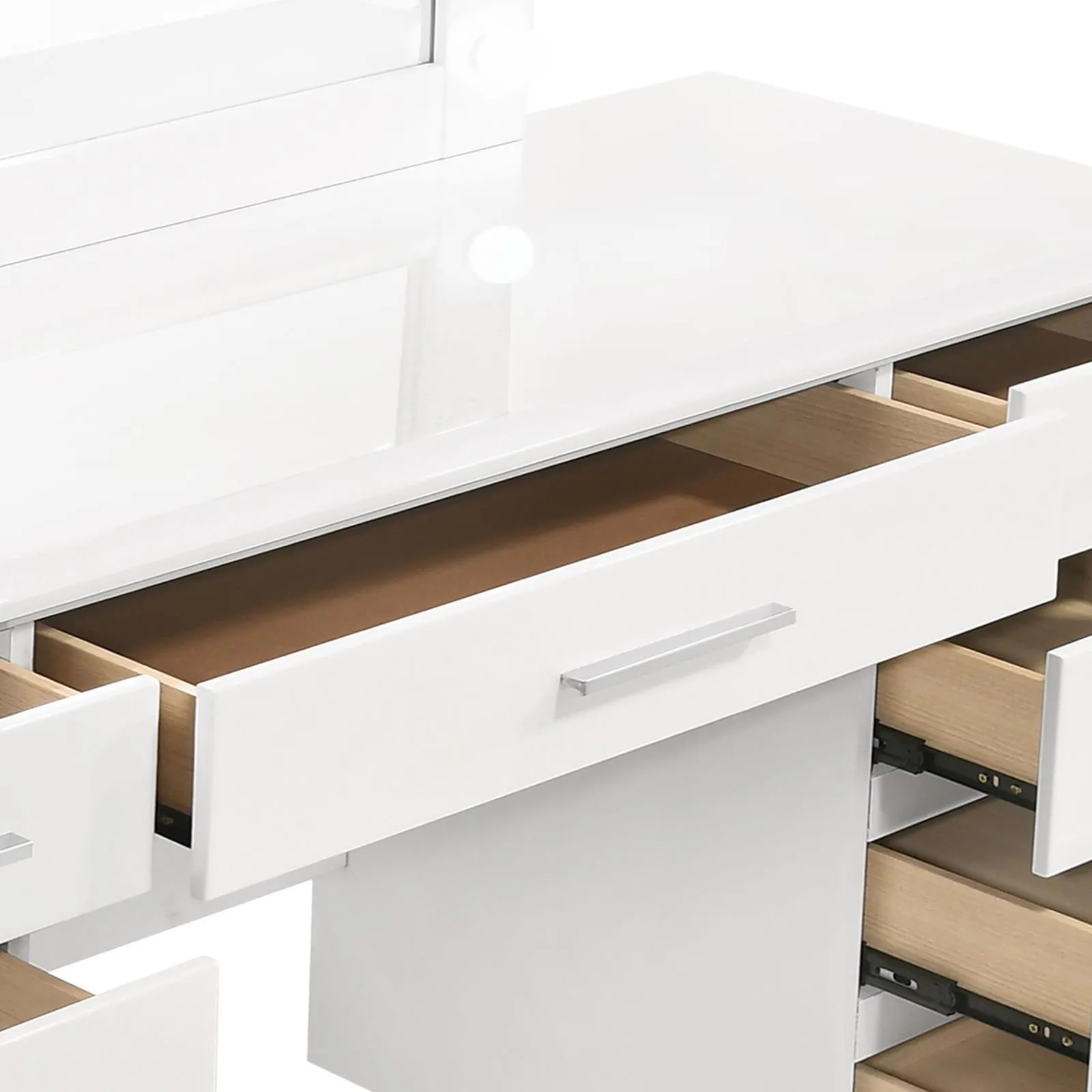 Felicity Glossy White 9-Drawer Vanity Desk with Lighted Mirror - Image 4