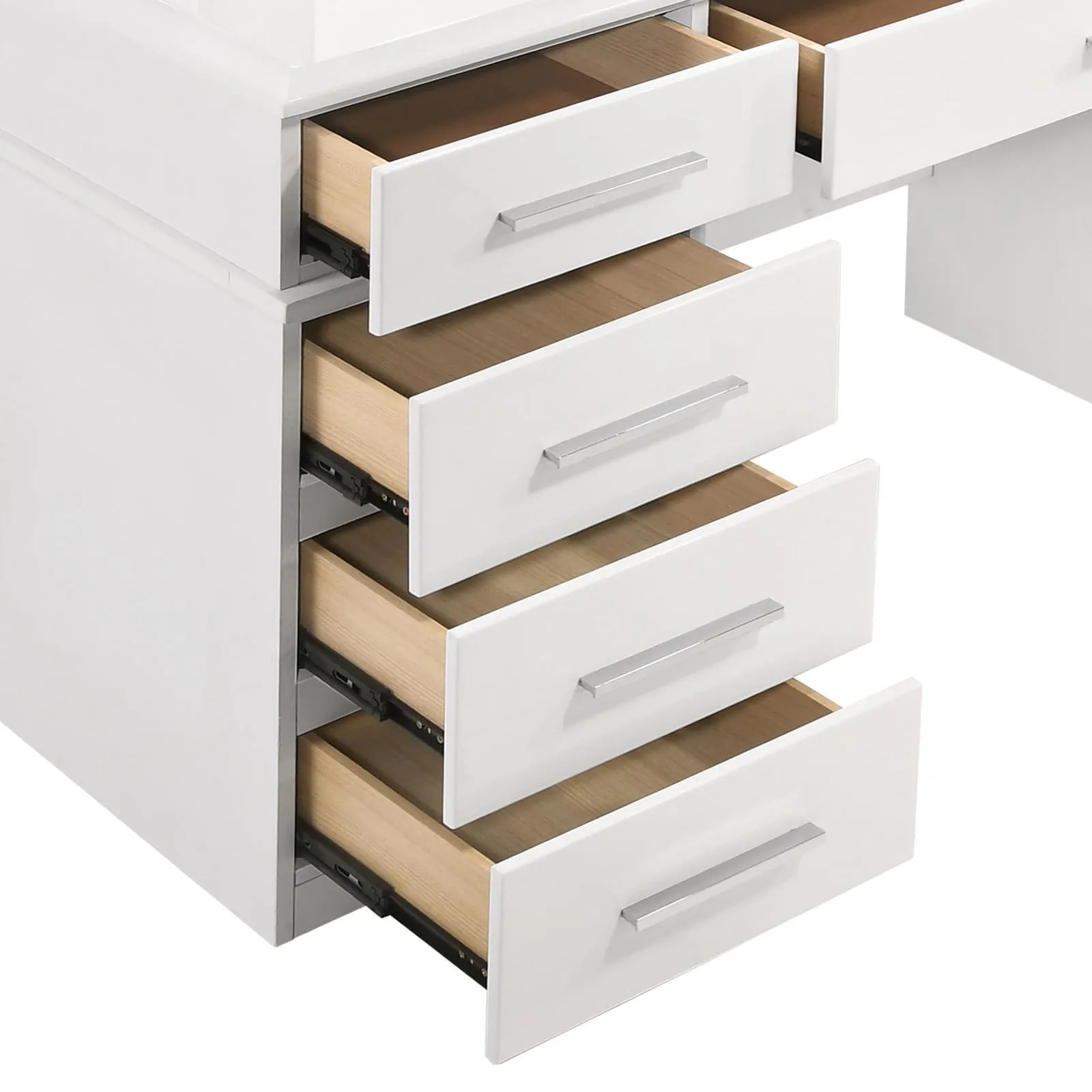 Felicity Glossy White 9-Drawer Vanity Desk with Lighted Mirror - Image 6