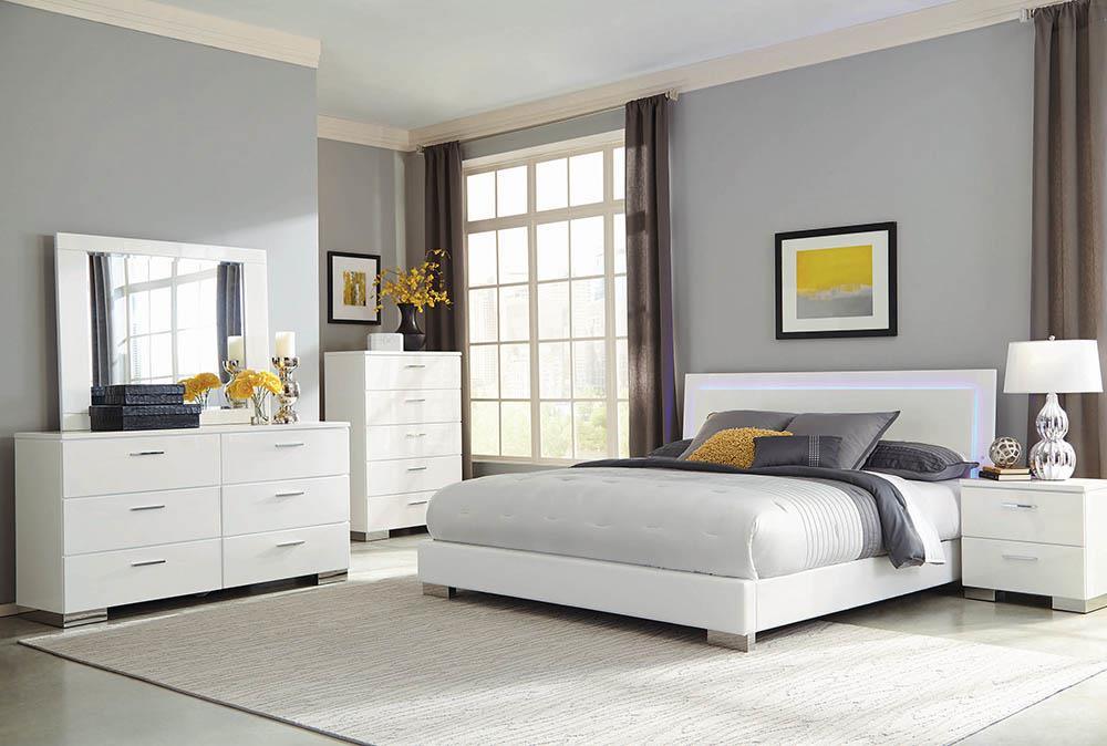 Felicity Glossy White Eastern King Panel Bed with LED Lighting - Image 2