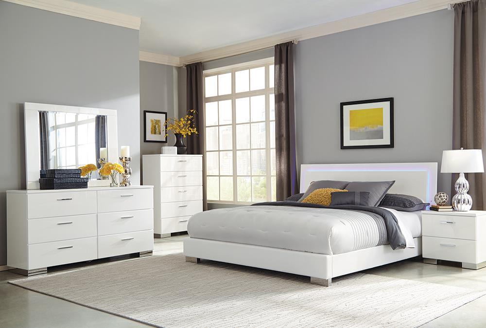 Felicity Glossy White Eastern King Panel Bed with LED Lighting - Image 3