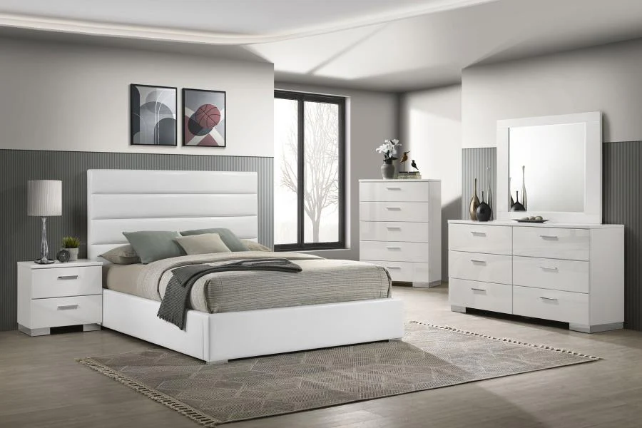 Felicity White High Gloss 5-Piece Eastern King Bedroom Set