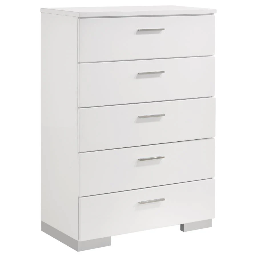 Felicity White High Gloss 5-Piece Eastern King Bedroom Set - Image 11