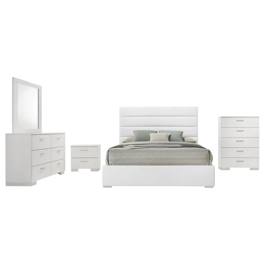 Felicity White High Gloss 5-Piece Eastern King Bedroom Set - Image 2
