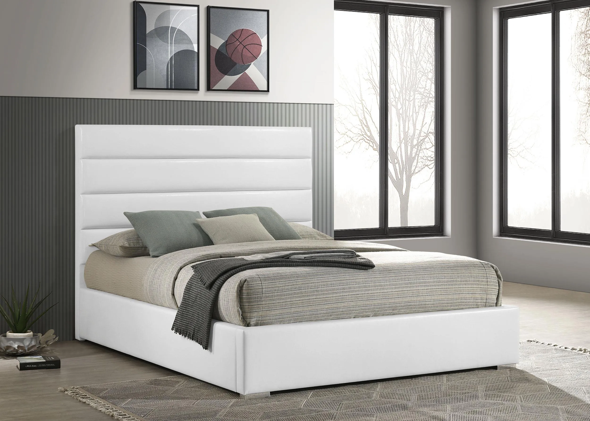 Felicity White Upholstered Eastern King Platform Bed