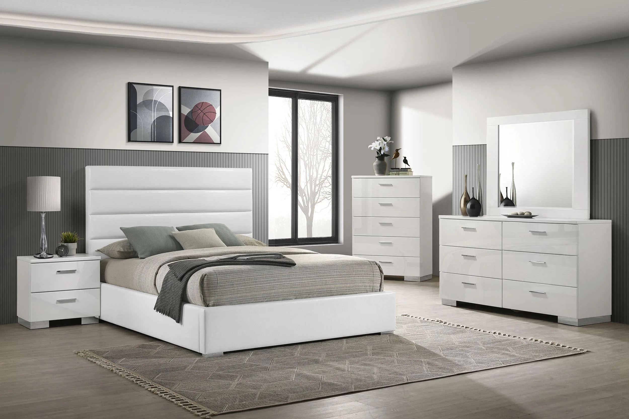 Felicity White Upholstered Eastern King Platform Bed - Image 9