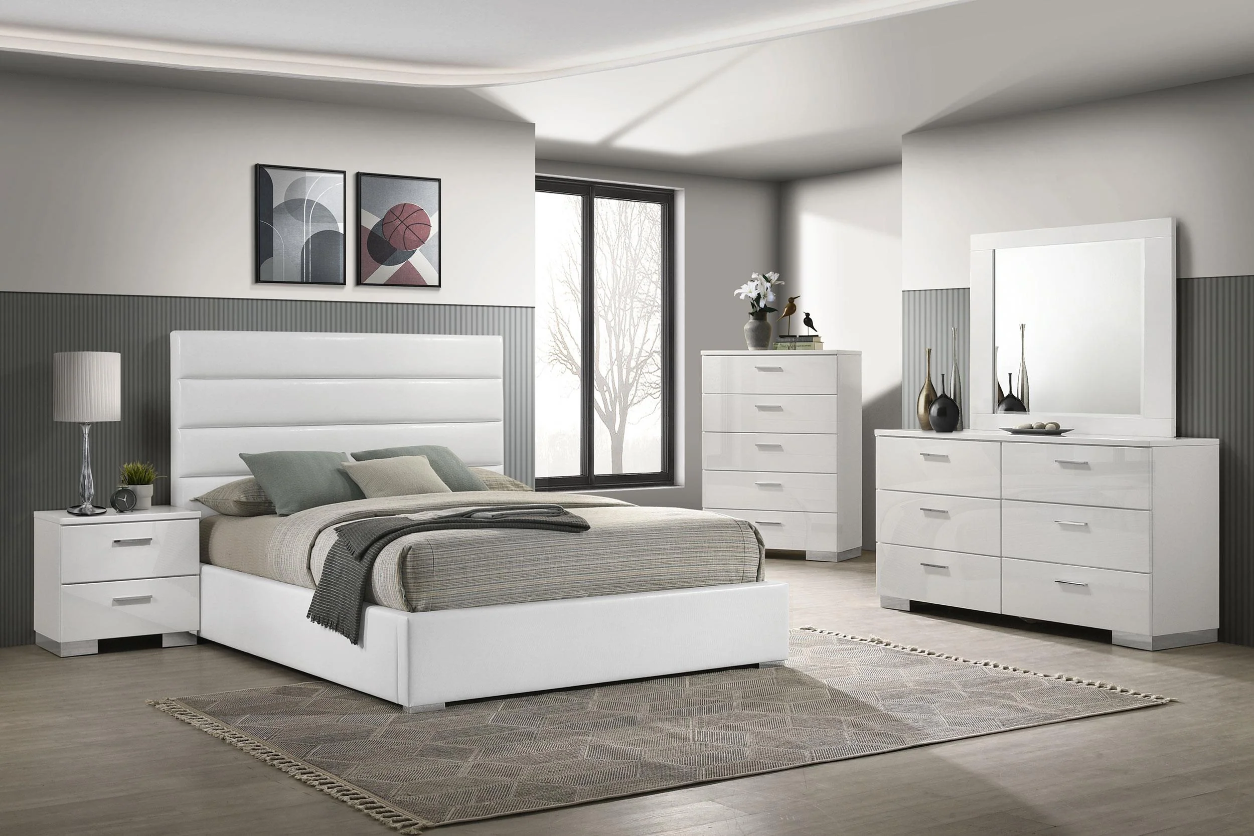 Felicity White Upholstered Queen Platform Bed - Image 9