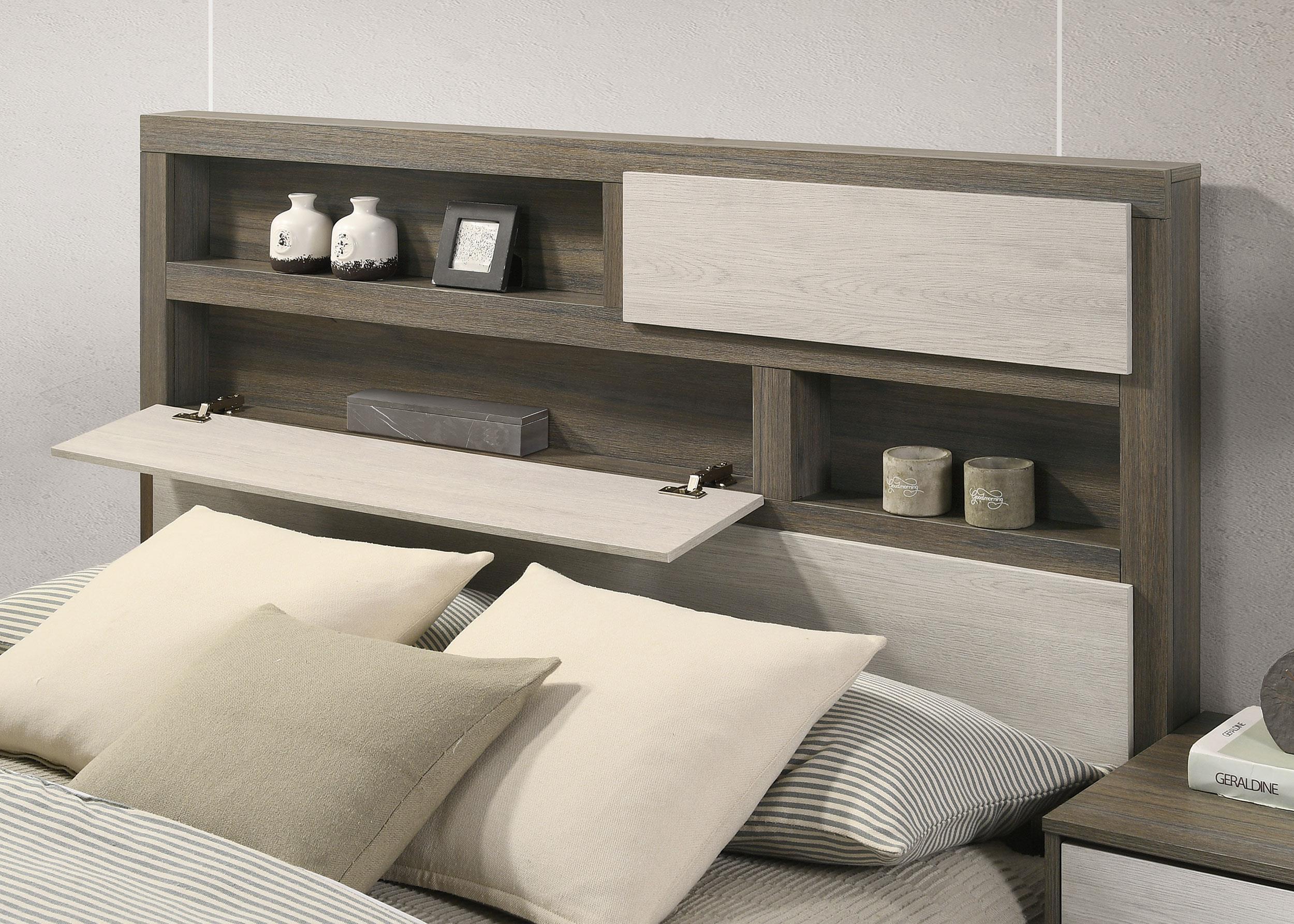 Fenwick Gray Oak Eastern King Bed Bookcase Headboard - Image 5