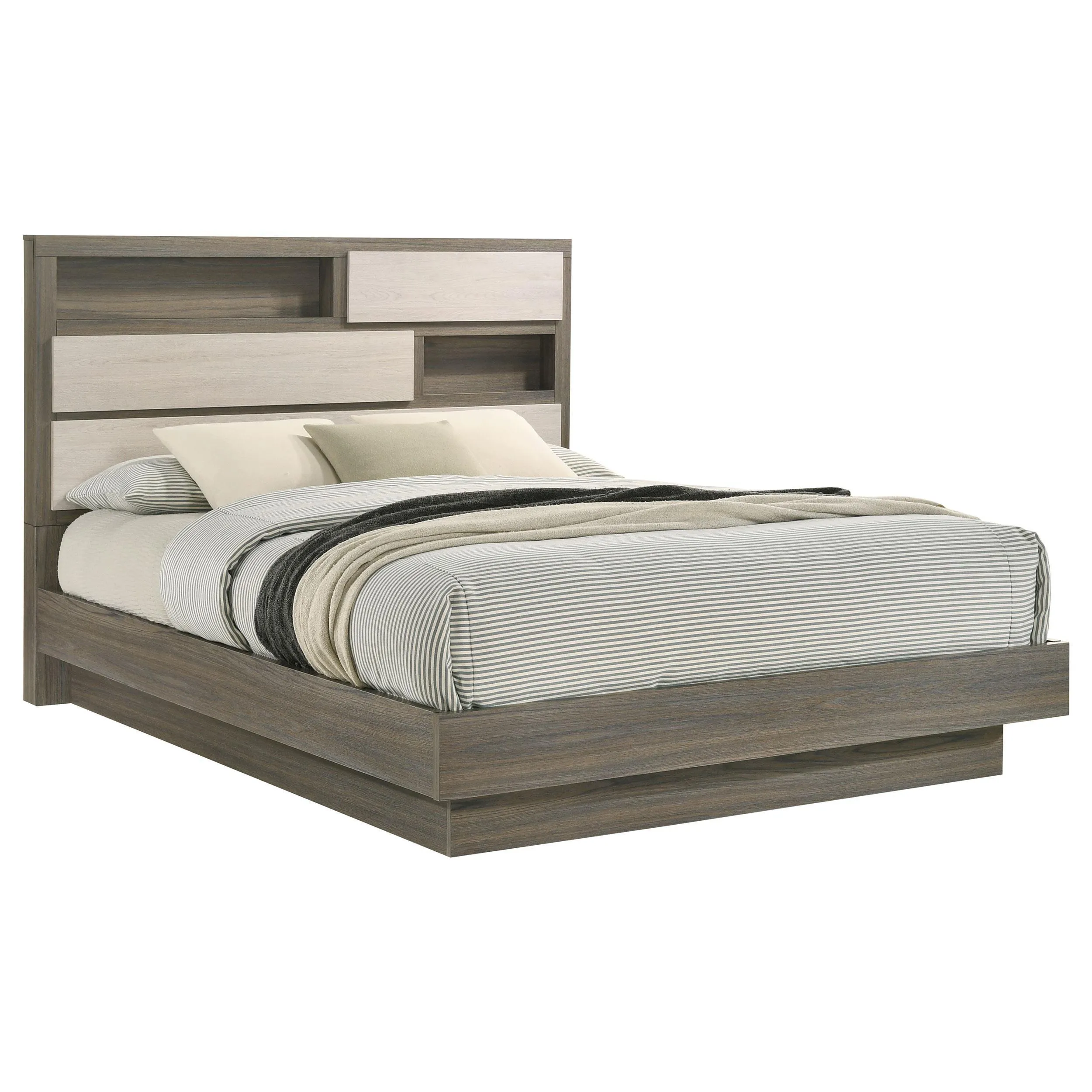 Fenwick Grey Oak Queen Bed Bookcase Headboard - Image 2